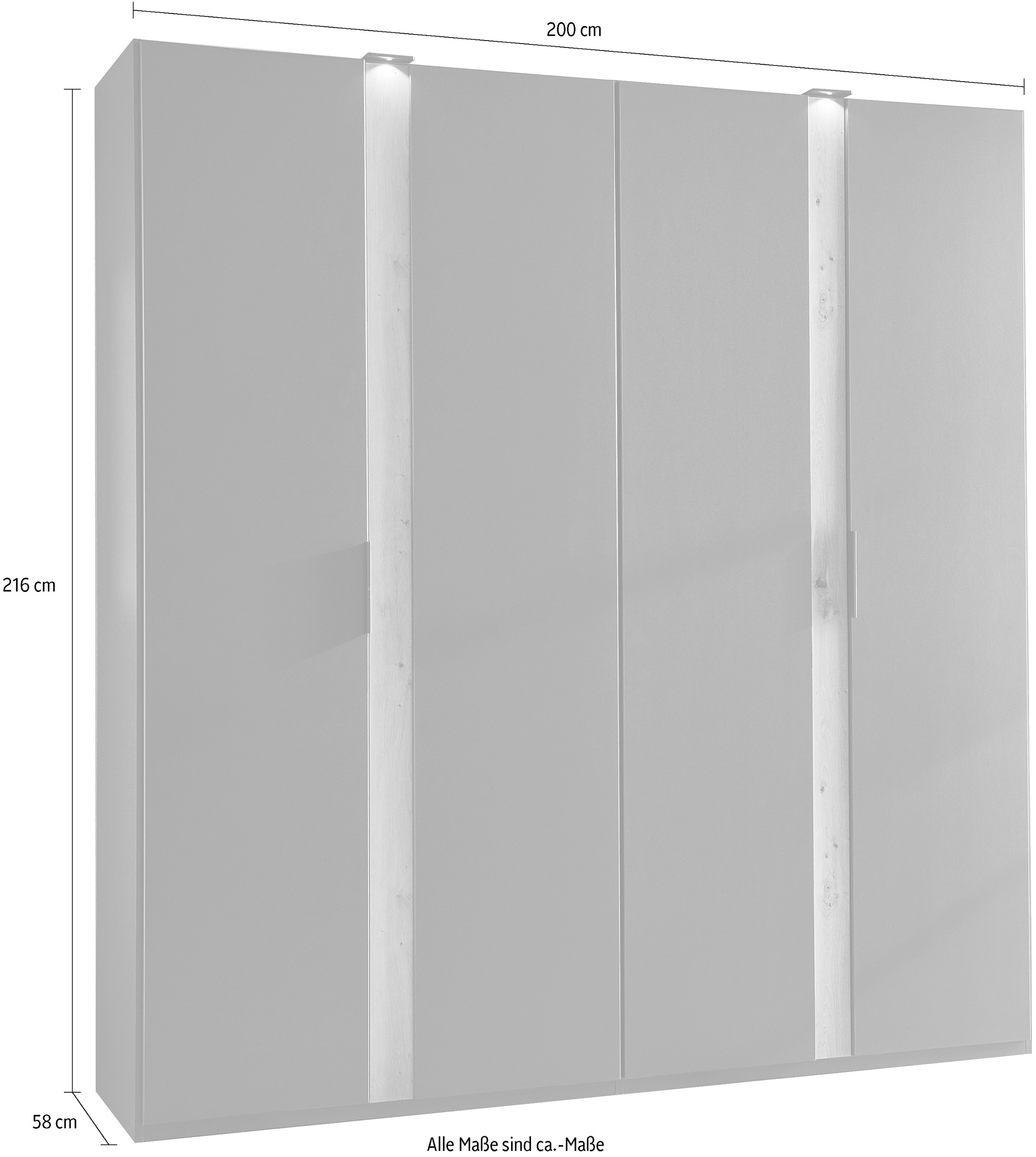 Wimex Drehtürenschrank »Rimini by fresh to go, weiß oder graphit mit schwarzen Metallgriffen«, inklusive LED Beleuchtung, 3 Breiten: 200, 250 oder 300cm, 216cm hoch