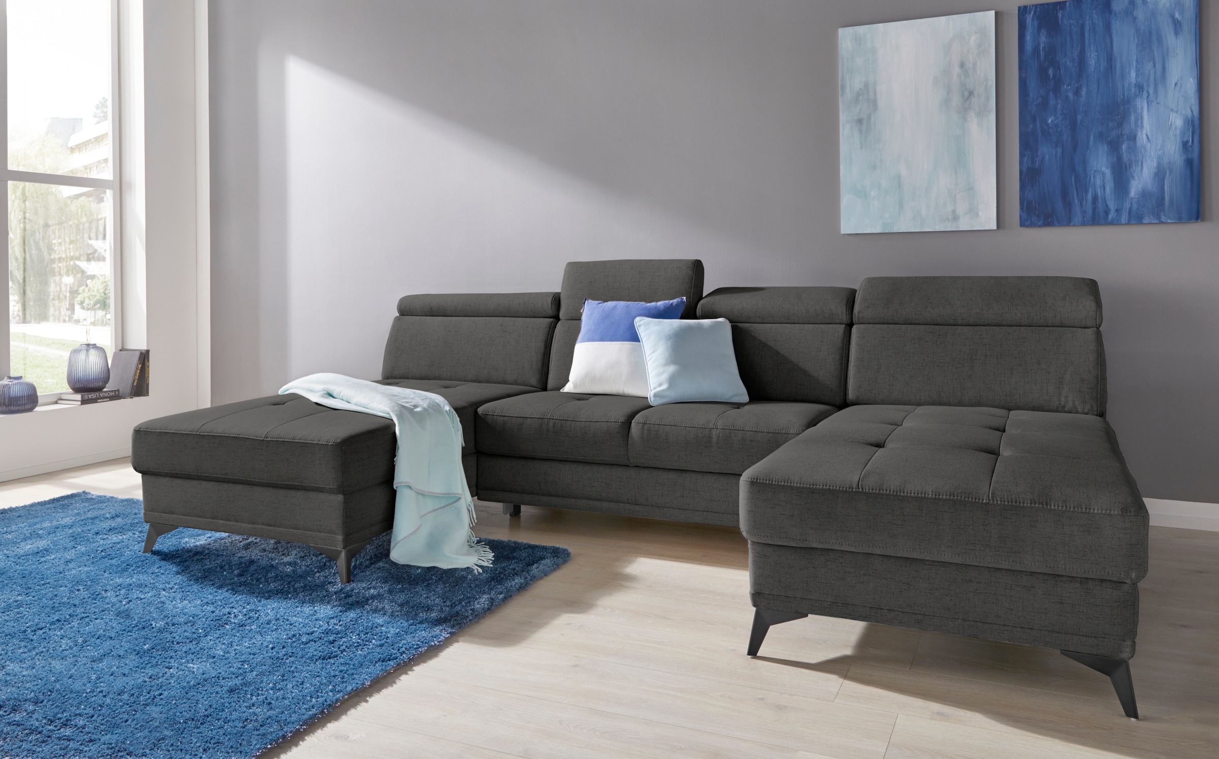 Home affaire Wohnlandschaft "Cardiz U-Form" inkl.Kopfteilverstellung und Fe günstig online kaufen