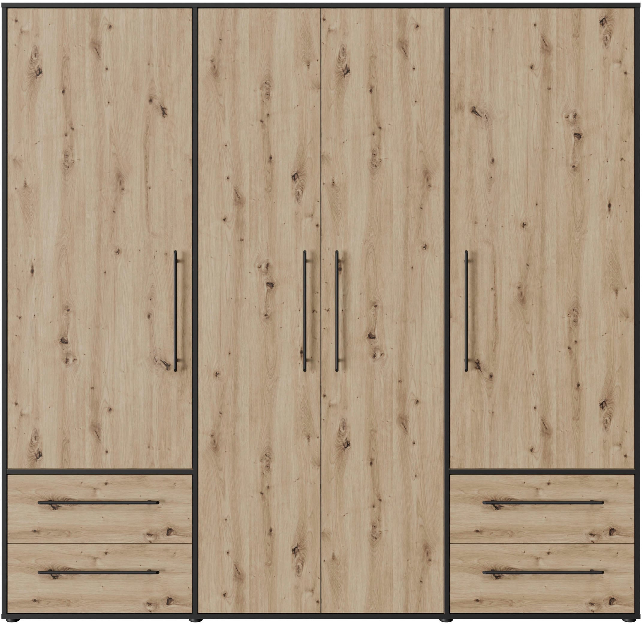 FORTE Drehtürenschrank »Mokkaris, TOPSELLER! 3 oder 4 Türen, zeitloses Design«, (BHT ca. 145x200x59cm oder BHT ca. 206x200x59cm), Schubladen + schwarze Stangengriffe, Made in Europe, viel Stauraum