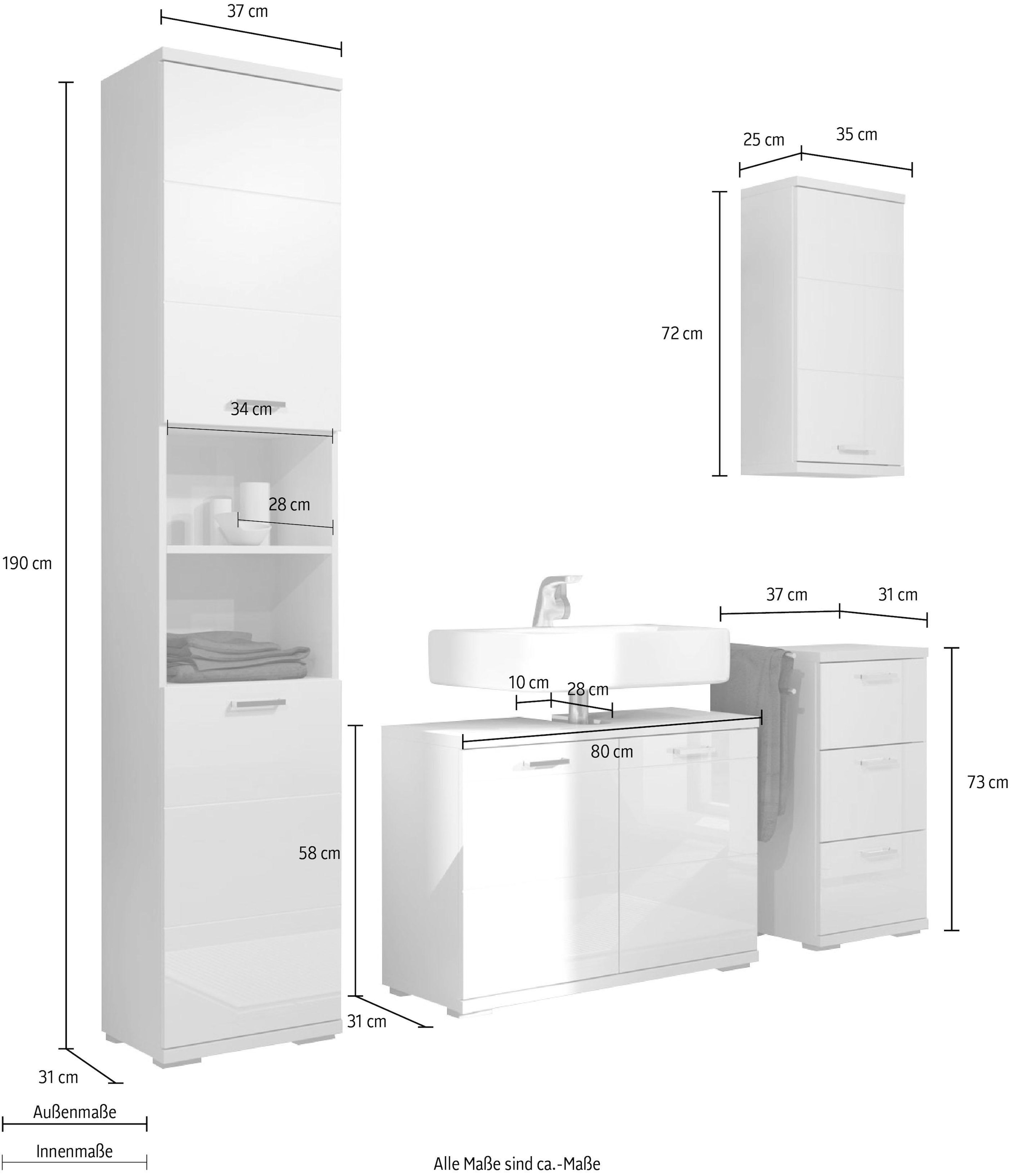 Homexperts Badmöbel-Set »Nusa«, (4 St.), Hochschrank, Waschbeckenunterschrank, Hängeschrank und Unterschrank