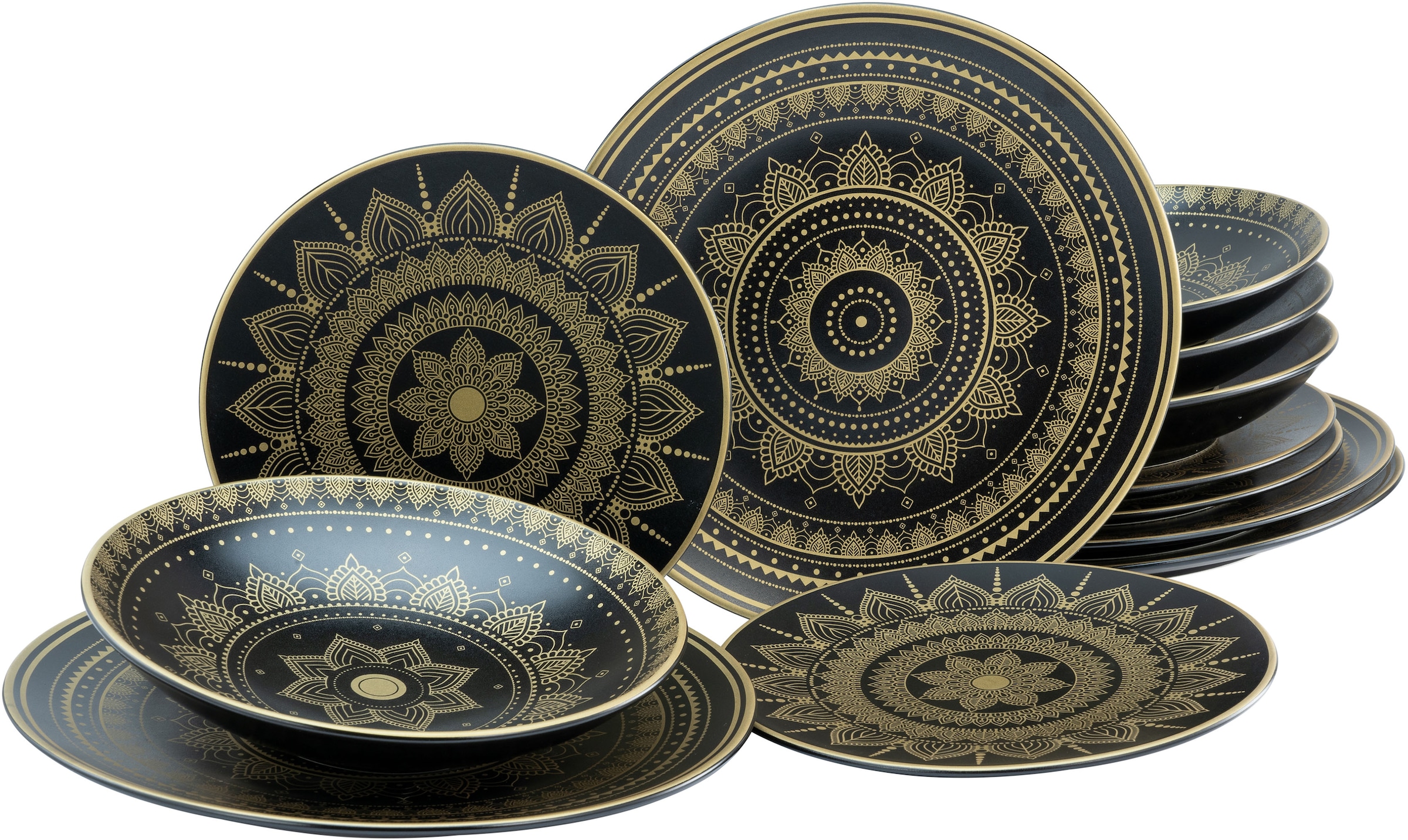 Teile, Teller-Set | BAUR CreaTable Motive, Mandala Tafelservice orientalische 4 Personen für goldene 4 12 für Gold«, »Geschirr-Set Service, 12 Personen), (Set, tlg.,