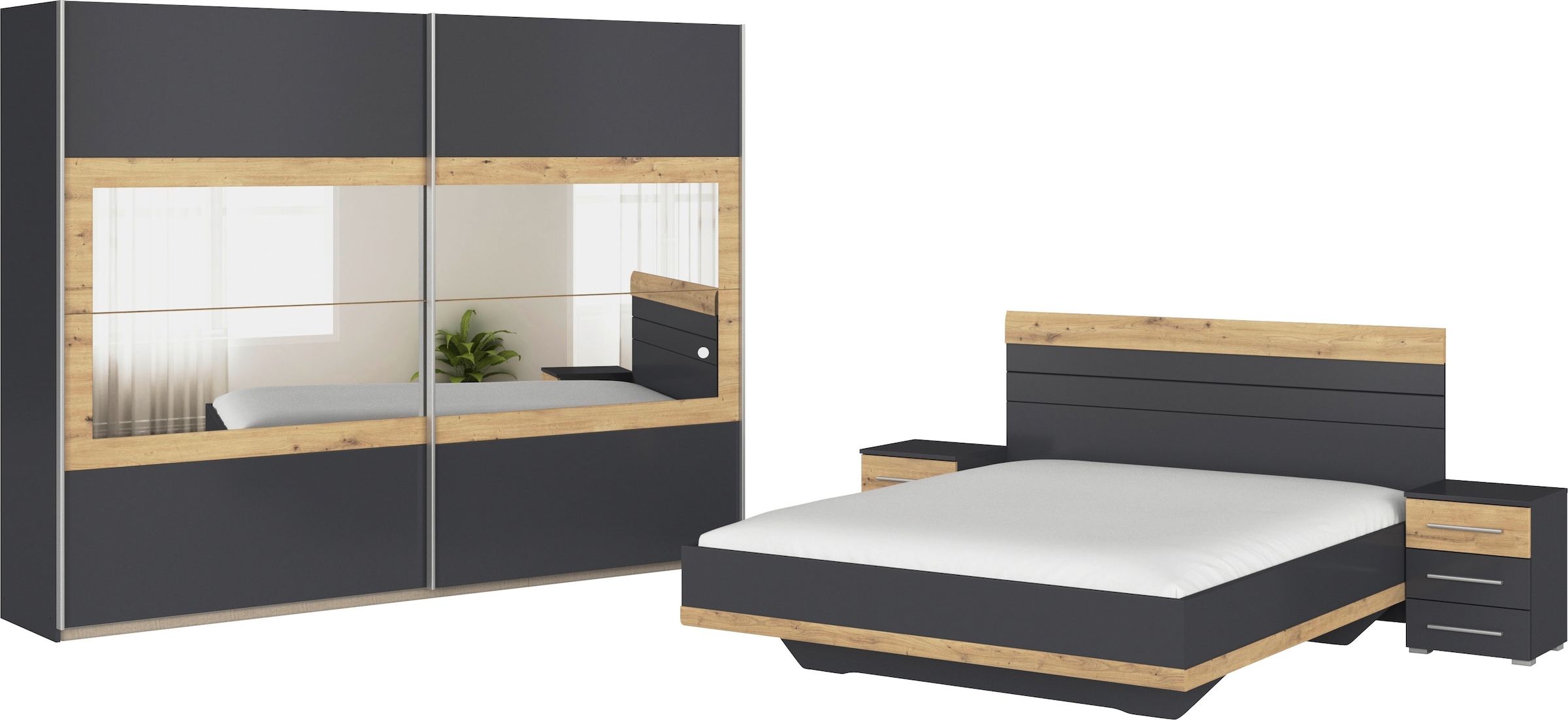 rauch Schlafzimmer-Set "Tarragona", (Set, 4 tlg.), Schrank in 3 Breiten, Bett in 2 Breiten, 2 Nachttische MADE IN GERMAN