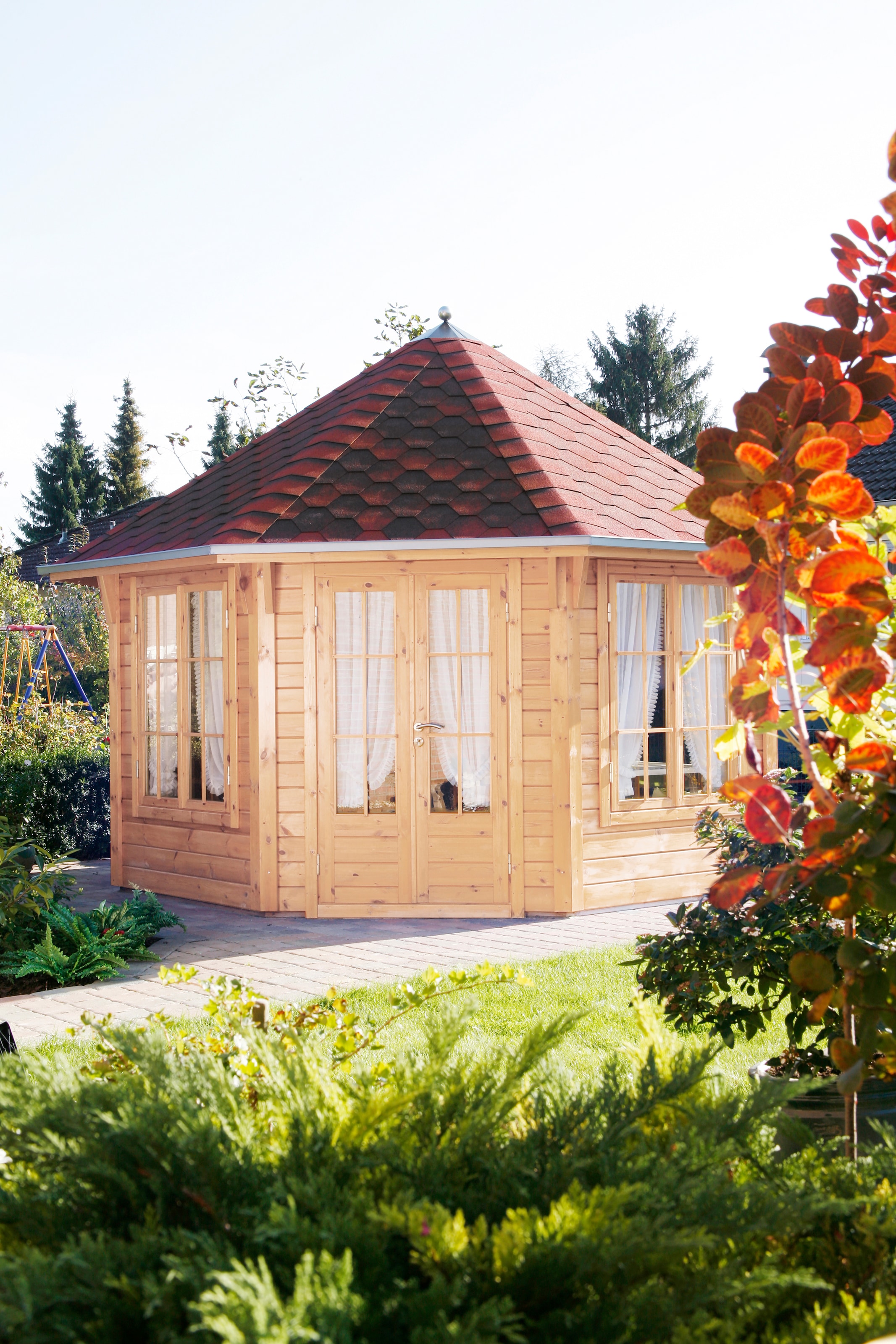 Holzpavillon »Roma 4.0«, (Set), BxT: 480x480 cm, mit Dachschindeln und Fußboden