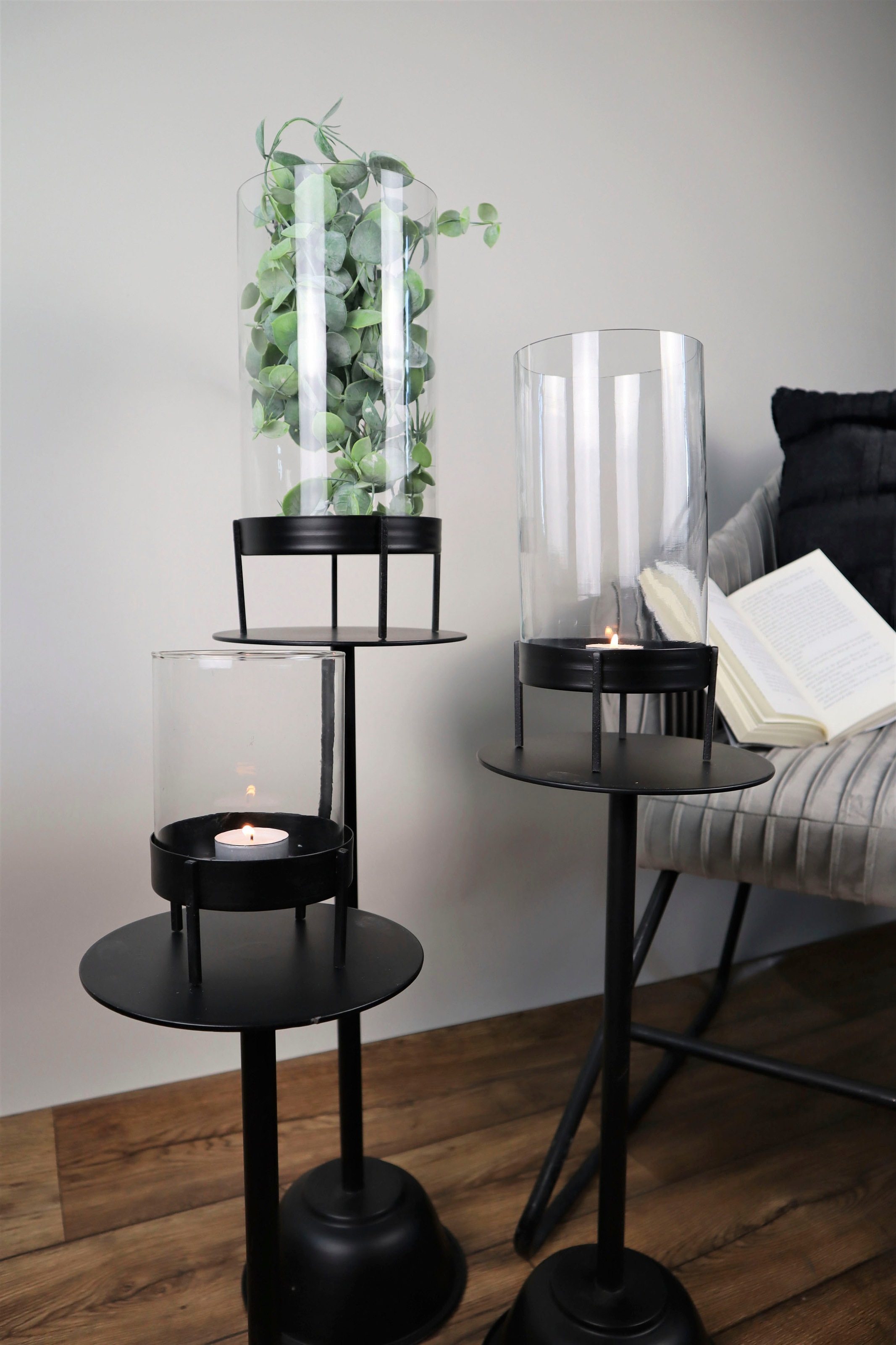 AM Design Windlicht Stumpenkerzenhalter aus Eisen und Glas günstig online kaufen