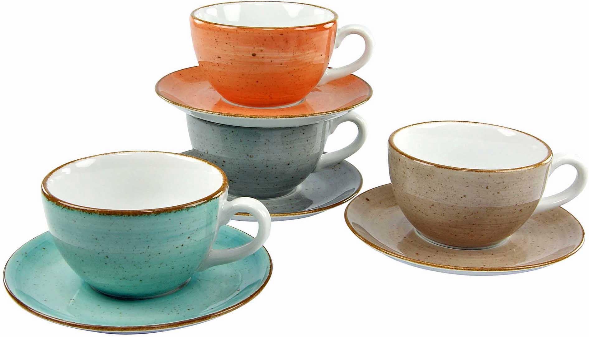 CreaTable Cappuccinotasse »Kaffeetasse VINTAGE NATURE«, (Set, 8 tlg.),  Tassen Set, 4 Tassen, 4 Untertassen kaufen | BAUR