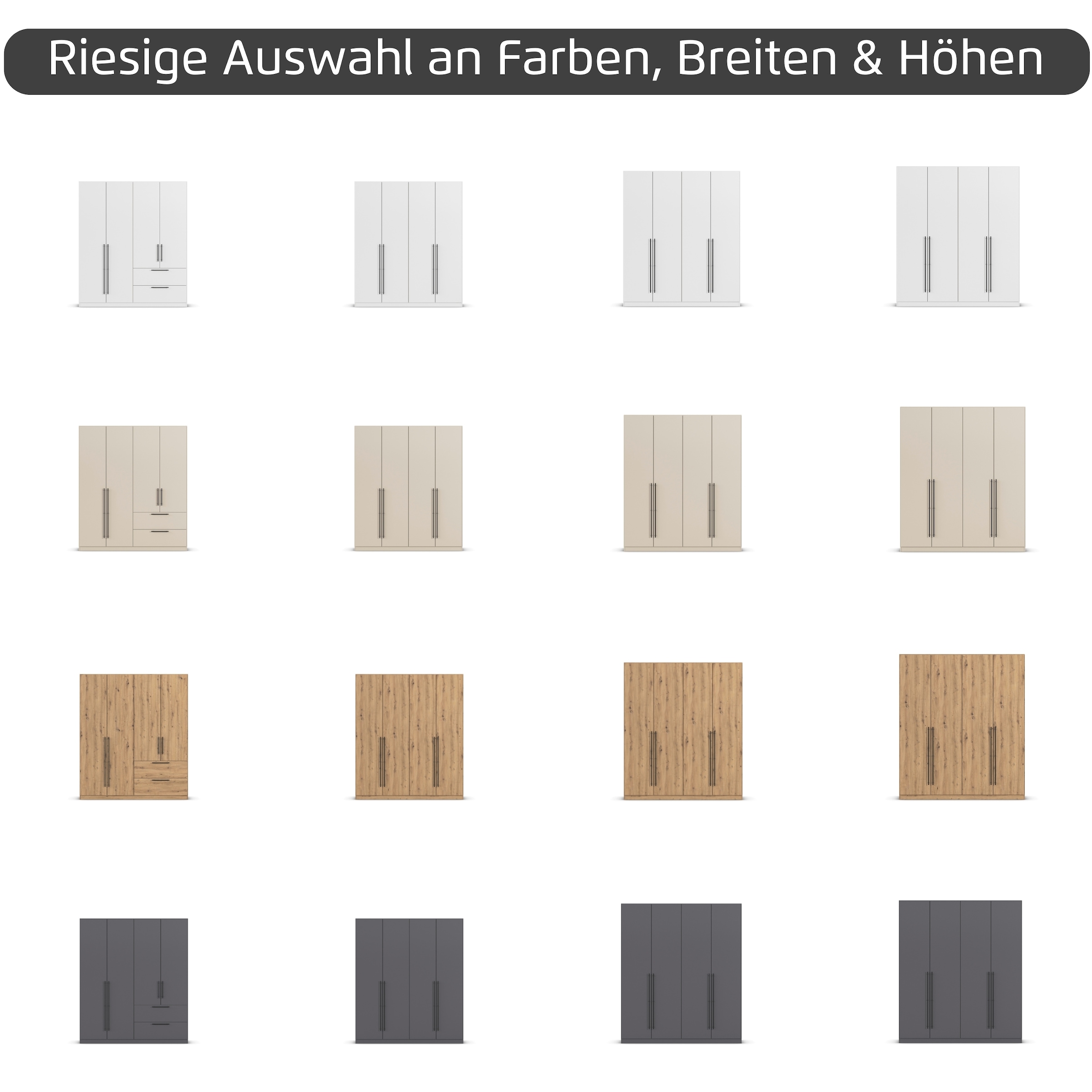 rauch Kleiderschrank »Drehtürenschrank Schrank Garderobe Wäscheschrank Schlafzimmer AVOLA«, (in 3 verschiedenen Ausstattungen BASIC/CLASSIC/PREMIUM), mit hochwertigen Stangengriffen aus Metall in Schwarz MADE IN GERMANY