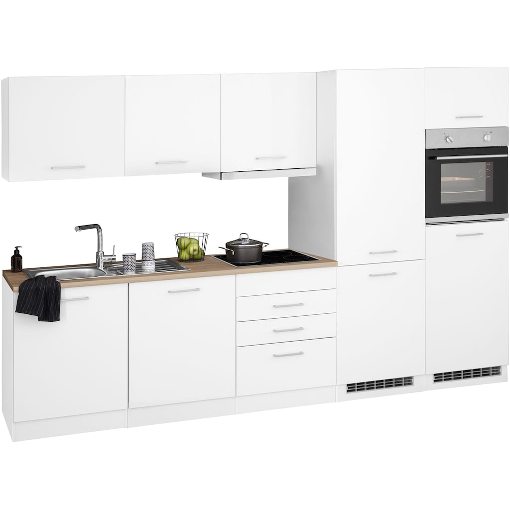 HELD MÖBEL Küchenzeile »Visby«, mit E-Geräten, Breite 300 cm inkl. Kühl/Gefrierkombination
