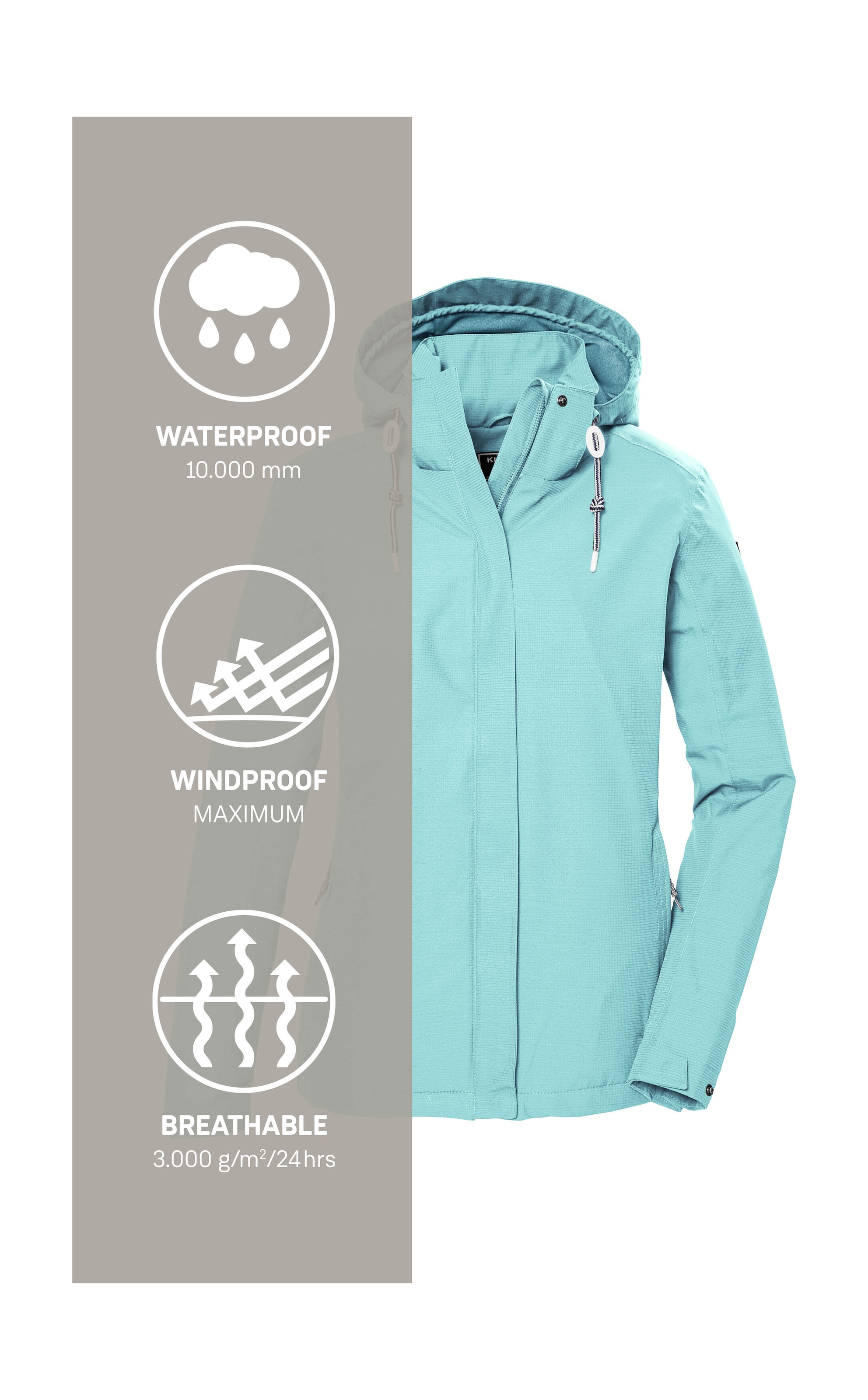 Killtec Outdoorjacke »KOS 61 WMN JCKT«, Wasserdicht, atmungsaktiv, abnehmbare Kapuze, nachhaltige Herstellung