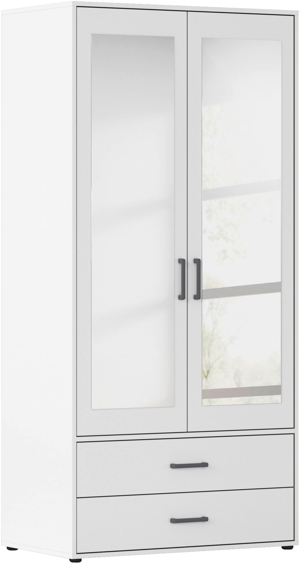 rauch Drehtürenschrank »Kleiderschrank Schrank Garderobe Wäscheschrank VOYAGER« in 3 verschiedenen Ausstattungen BASIC/CLASSIC/PREMIUM,  mit modernen Griffen in Graumetallic, inkl. Schubkästen und Spiegel