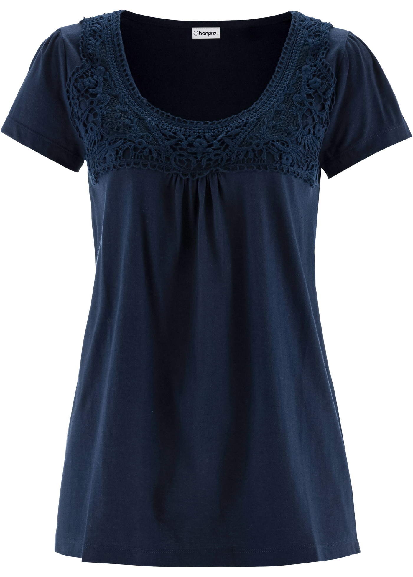 bonprix T-Shirt bequeme Passform, mit Spitzenapplikation in Häkel-Optik, aus Baumwolle