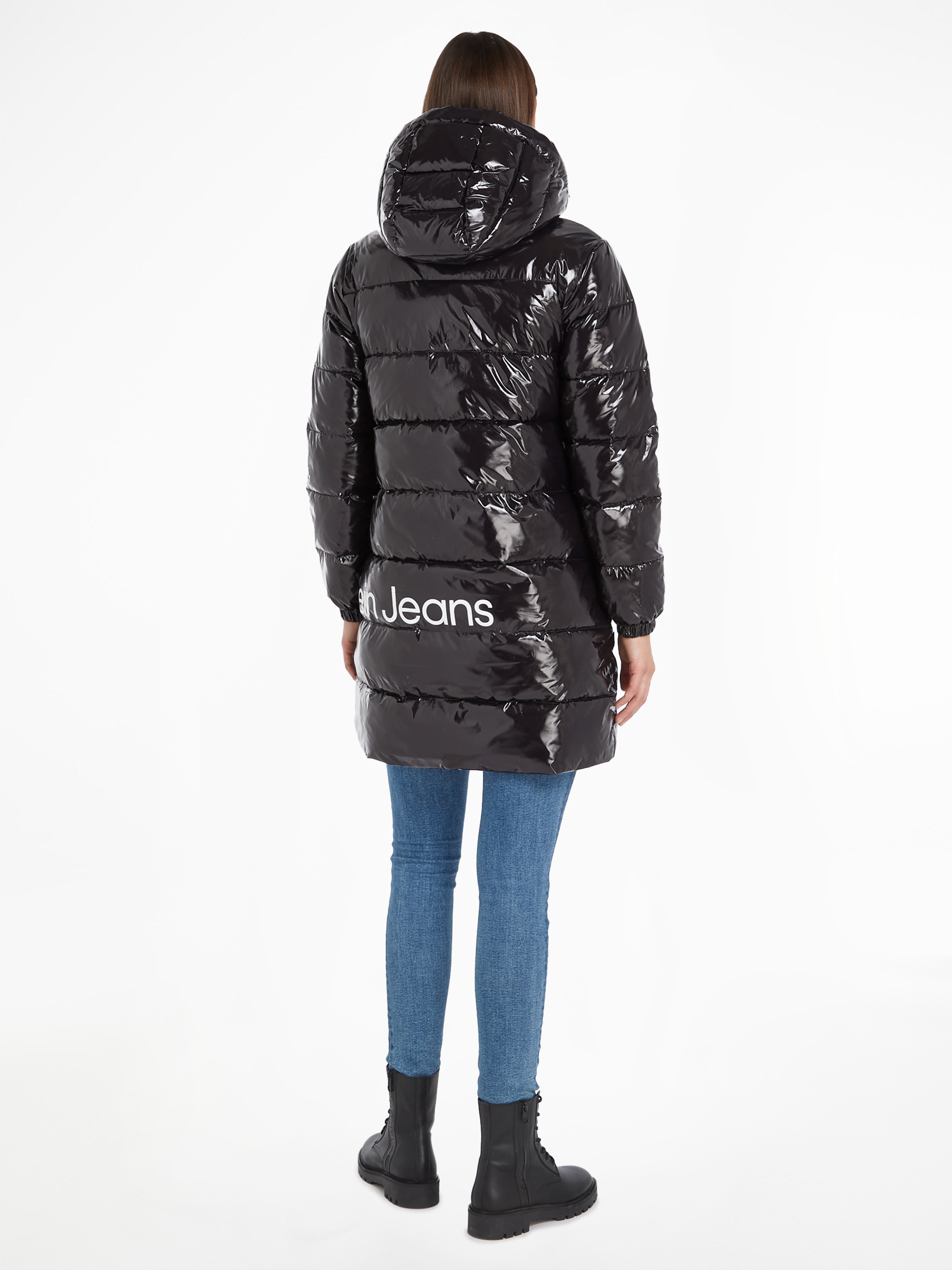 Calvin Klein Jeans Outdoorjacke »SHINY LONG FITTED JACKET«, mit Kapuze |  BAUR