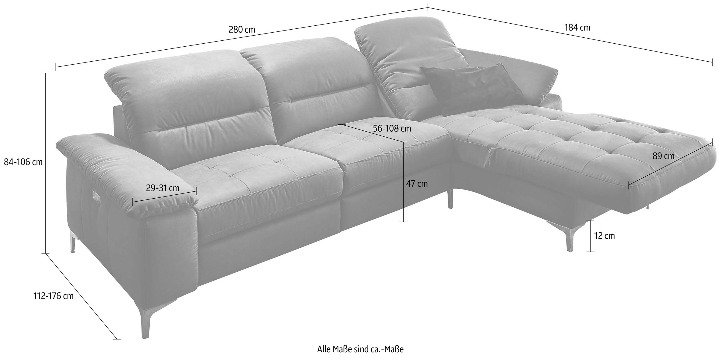 Places of Style Ecksofa »Basel L-Form«, mit vollmotorischer Relaxfunktion und motorischer Recamiere