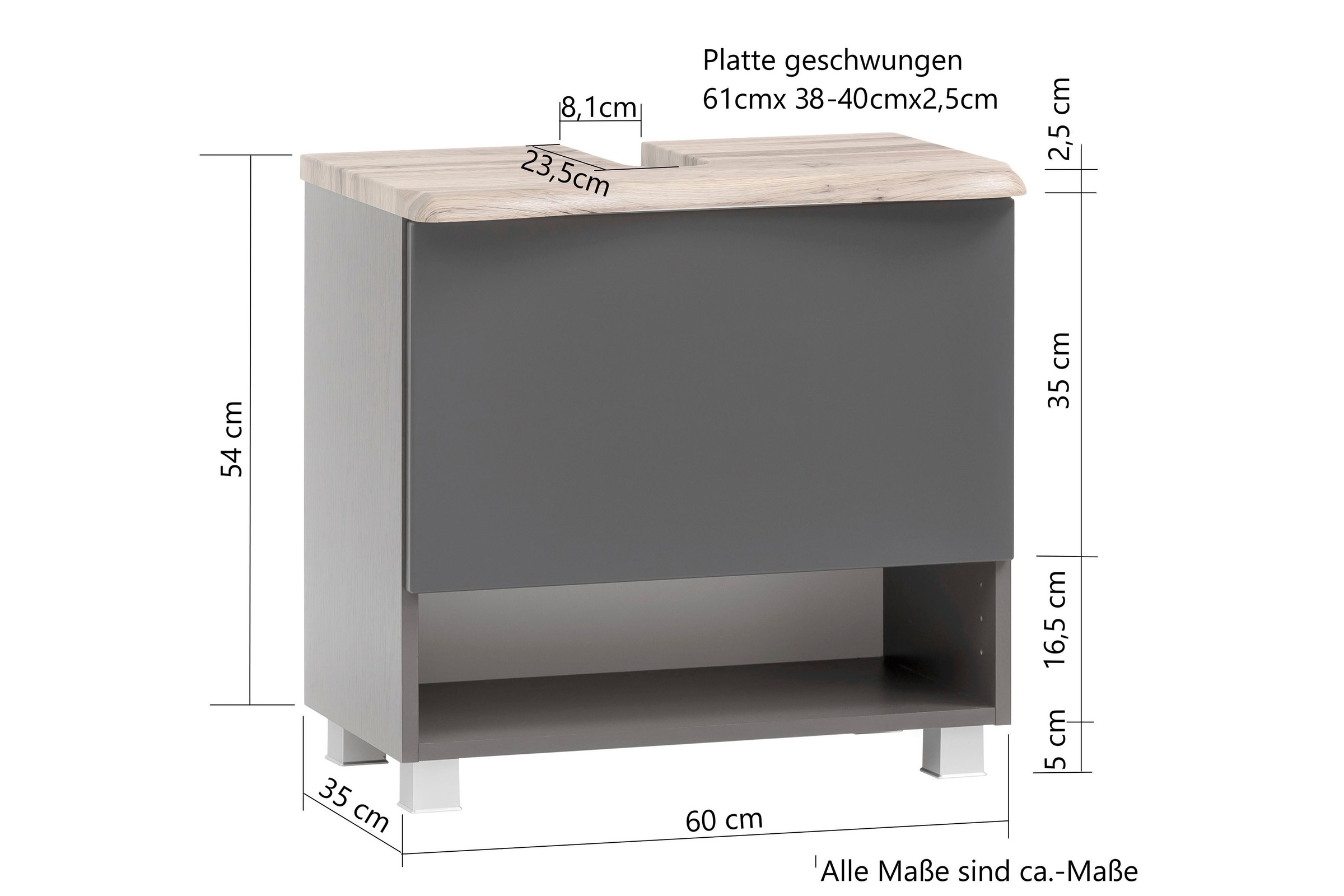 HELD MÖBEL Waschbeckenunterschrank »Stubach«, Bad Schrank, Abdeckplatte mit Baumkante, Breite 60 cm
