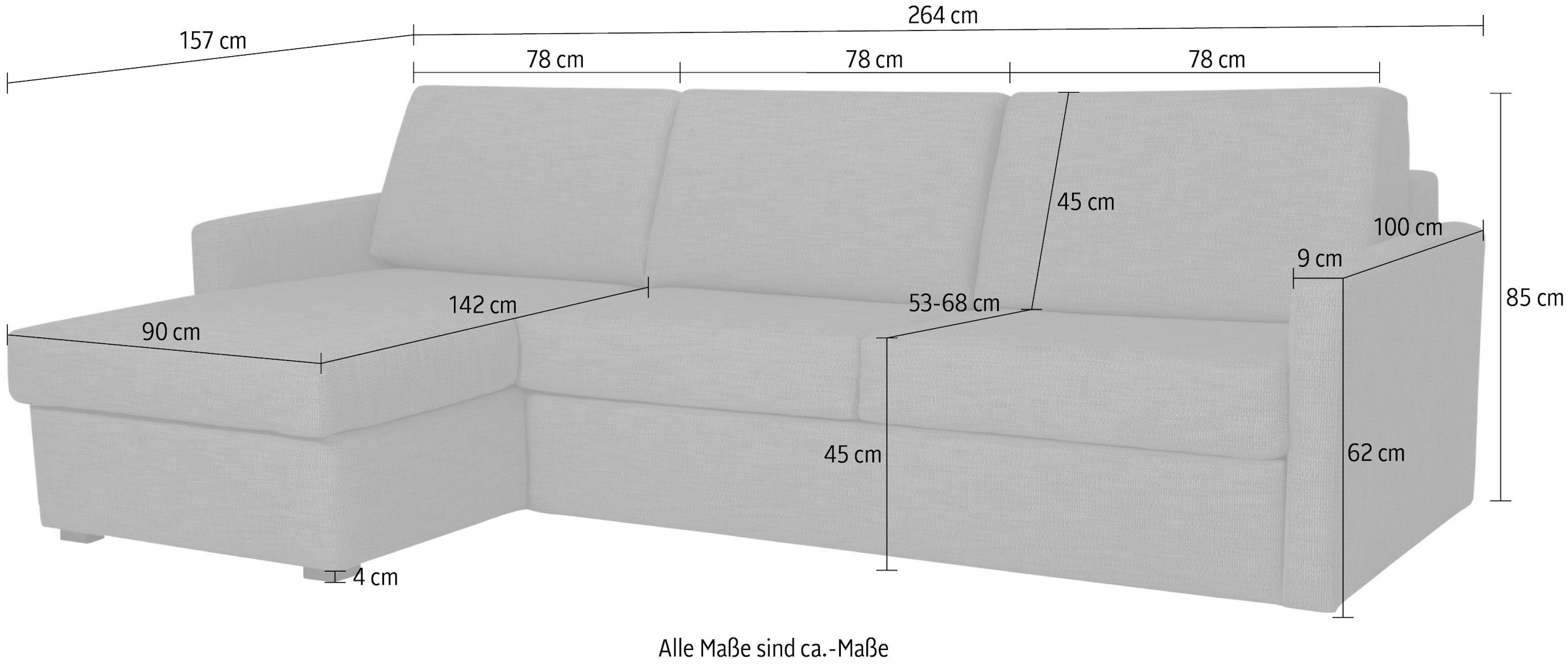OTTO home Schlafsofa »GOLDPOINT Ecksofa 264 cm, Liegefläche (140/200cm), L-Form« Bettfunktion, Bonell-Federkernmatratze und Dauerschläfer-Funktion