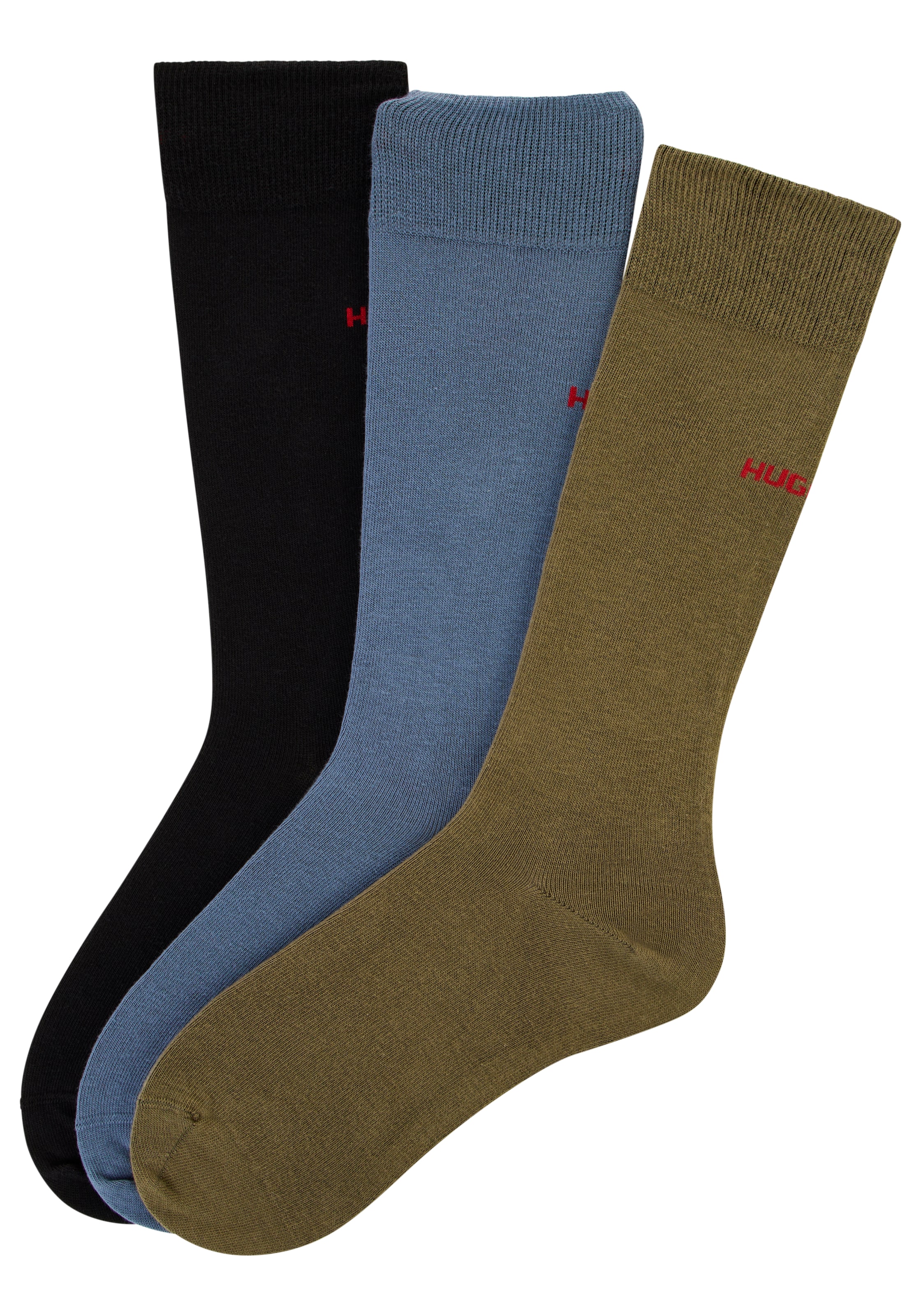 HUGO Underwear Businesssocken »3P RS UNI CC« Packung, 3 Paar tlg. mit kontrastfarbenen HUGO Logo-Schriftzug
