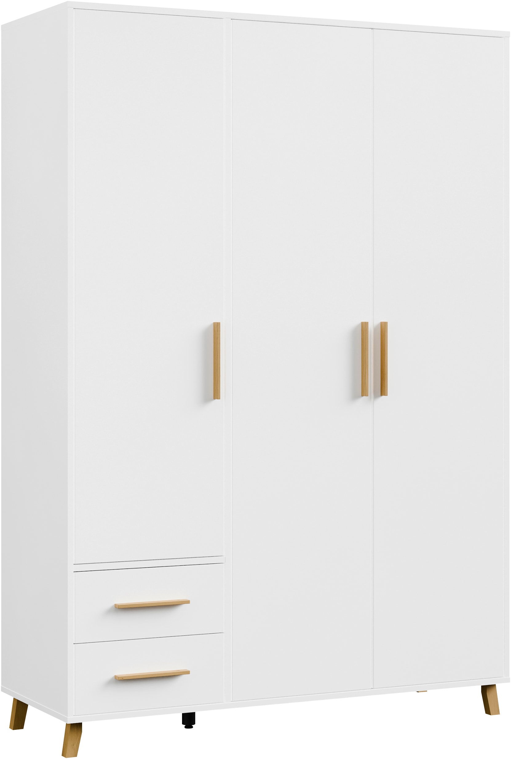 rauch "Kleiderschrank Schrank Garderobe SHINJO Breiten 93/140/187 cm" in 3 verschiedenen Ausstattungen BASIC/CLASSIC/PREMIUM, Griffe und Füße aus Massivholz mit 2 Schubladen MADE IN GERMANY