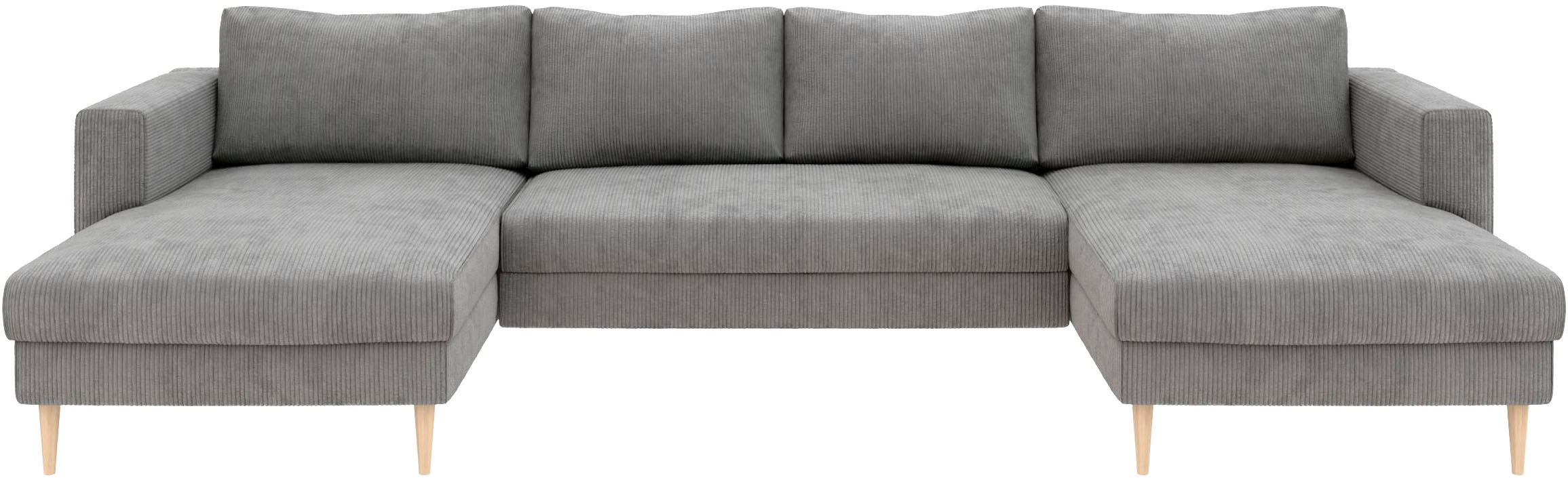 Wohnlandschaft TRENDMANUFAKTUR, B:305cm H:81cm T:161cmbetongrau, Sofas, "Amazing, wahlw. mit Schlaffunktion & Bettkasten, Fuß Buche lackiert", Sofa