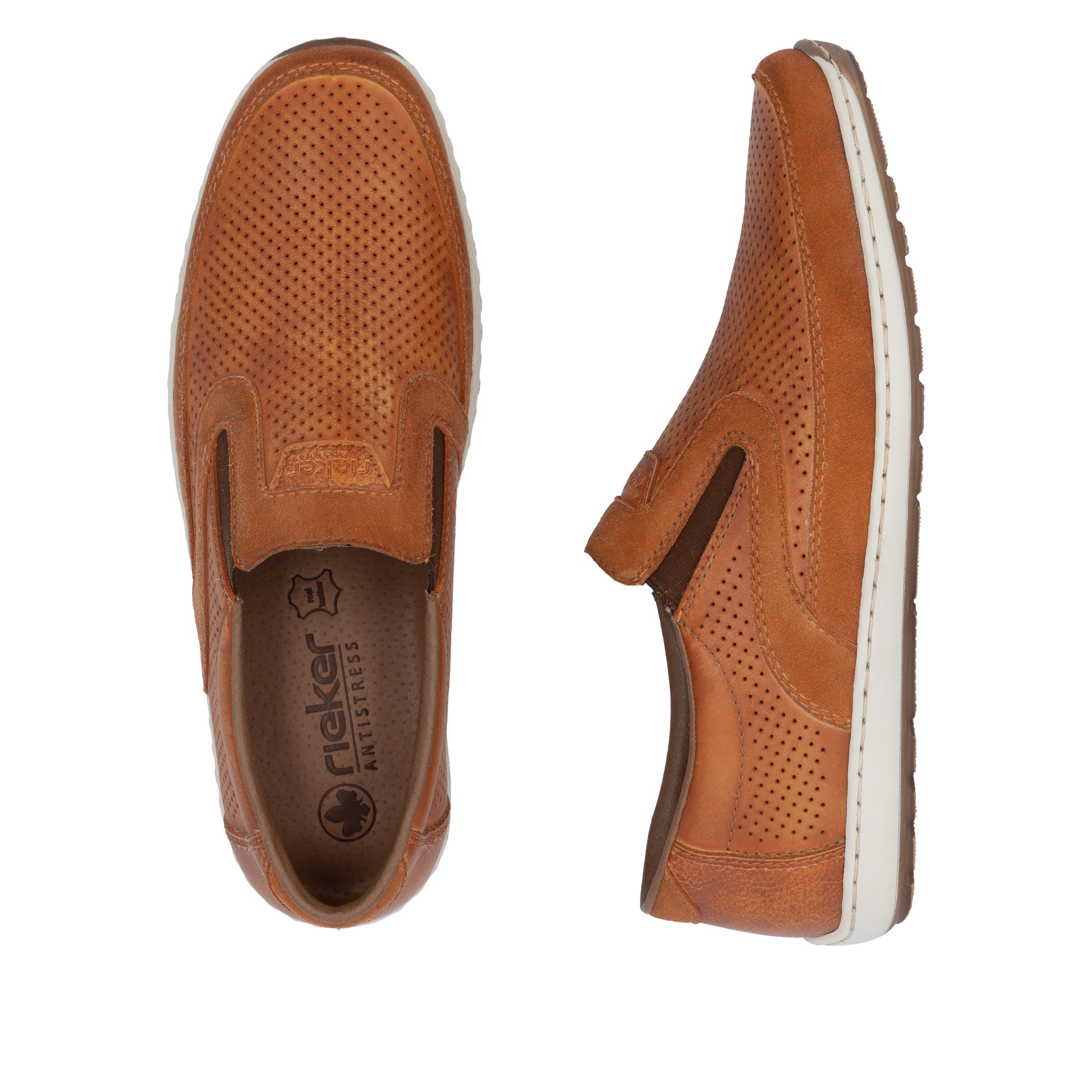 Rieker Slipper, Loafer, Schlupfschuh, seitliche Stretcheinsätze und Perforation