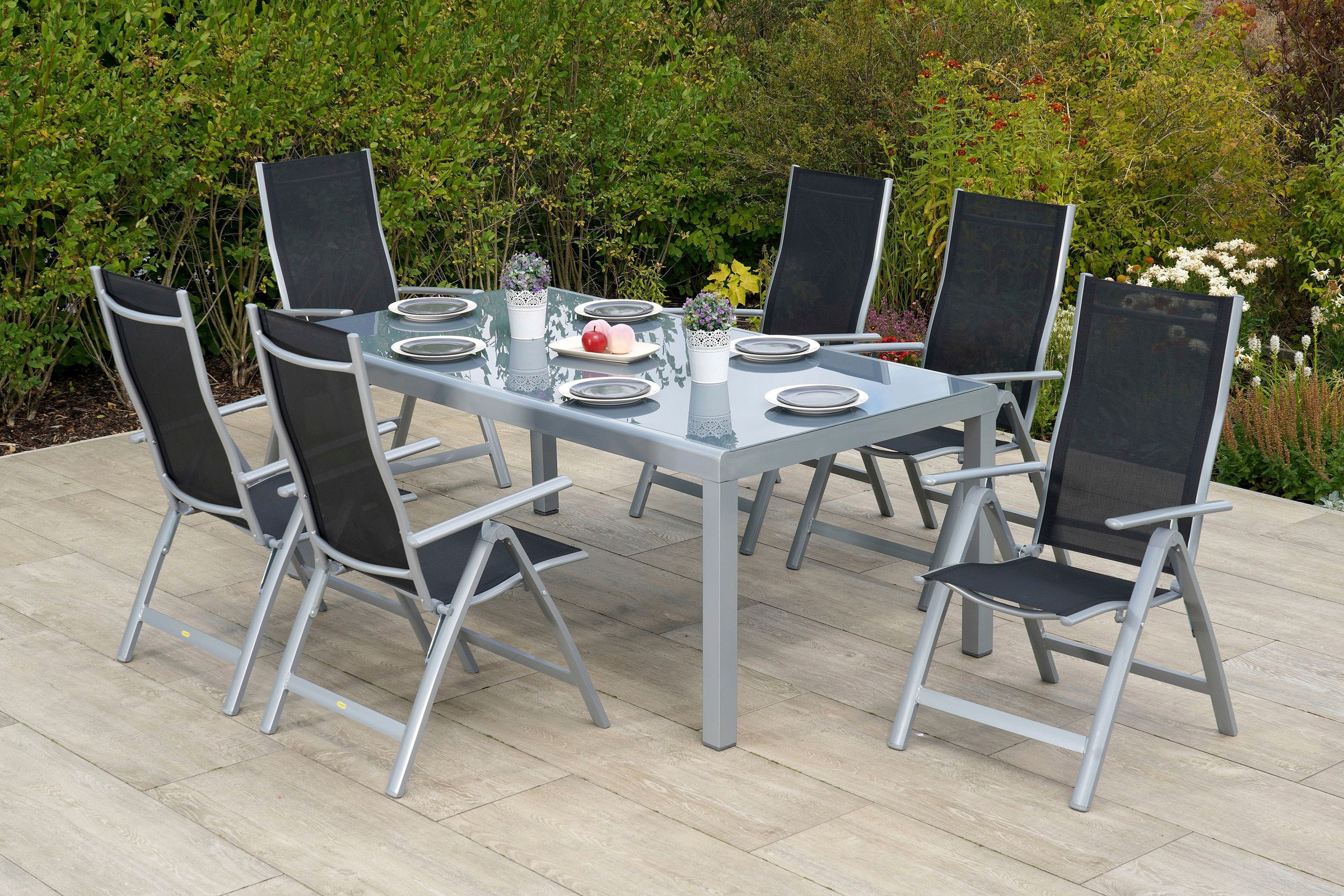 Garten-Essgruppe MERXX, schwarz, Aluminium, Polyester, Sitzmöbel-Sets, "Carrara"