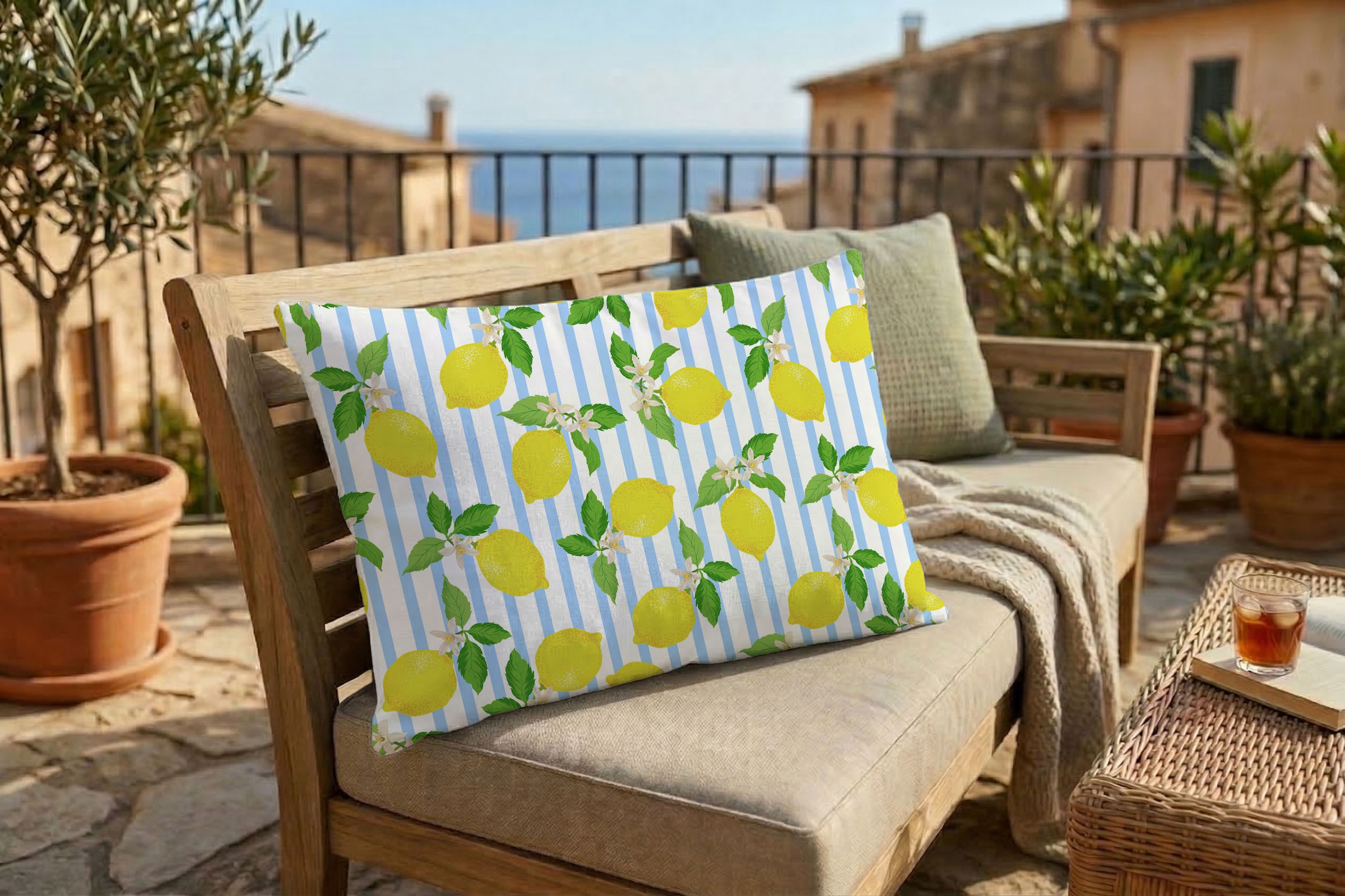 queence Dekokissen »Zitronen mit Blüten« Premium Outdoor Kissenbezug; Format: 60x40 cm