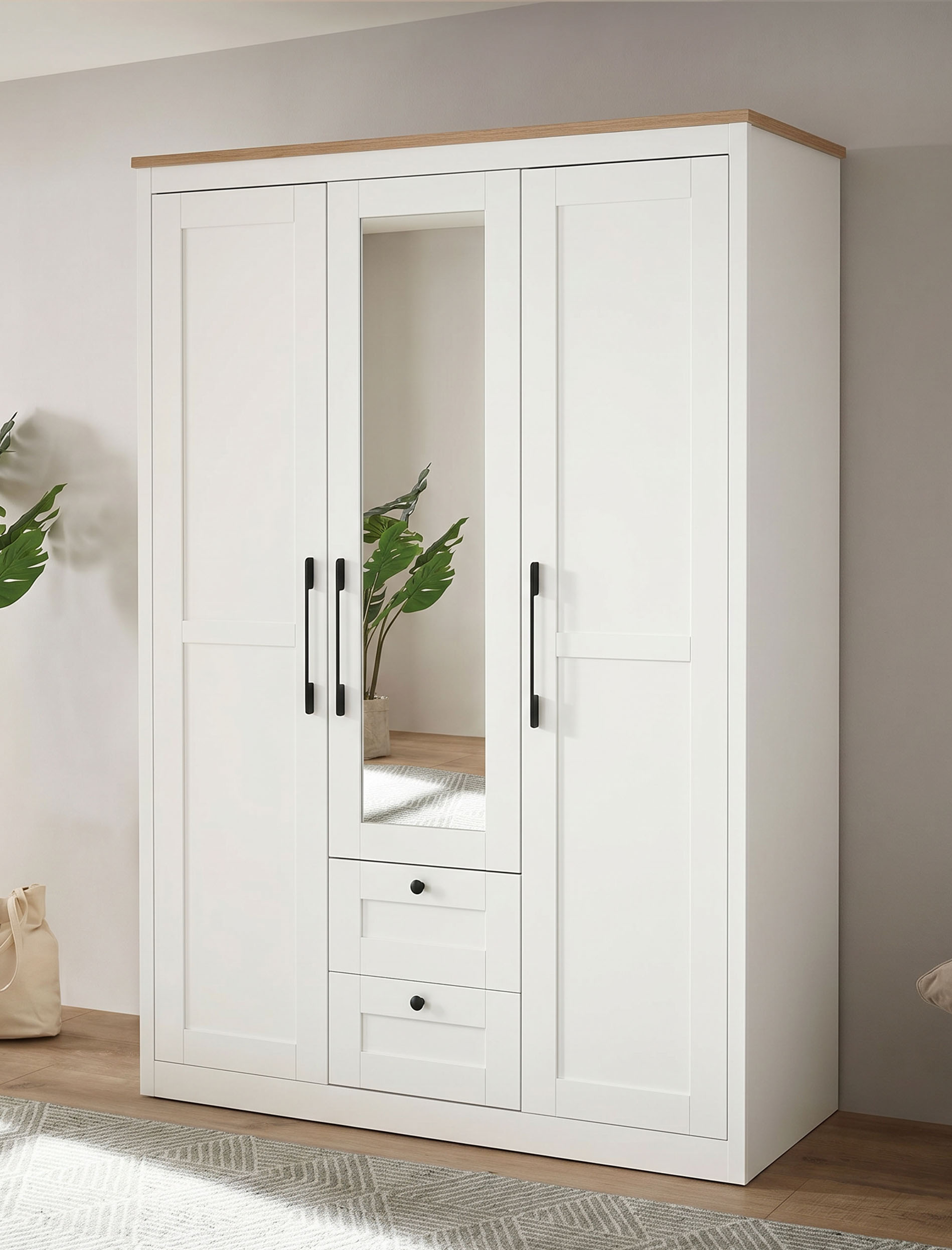 OTTO home Kleiderschrank "Büsum Schlafzimmer Schrank mit 3 Türen und Spiegel" Schlafzimmerschrank Landhaus Design Garderobe Schrank Bestseller