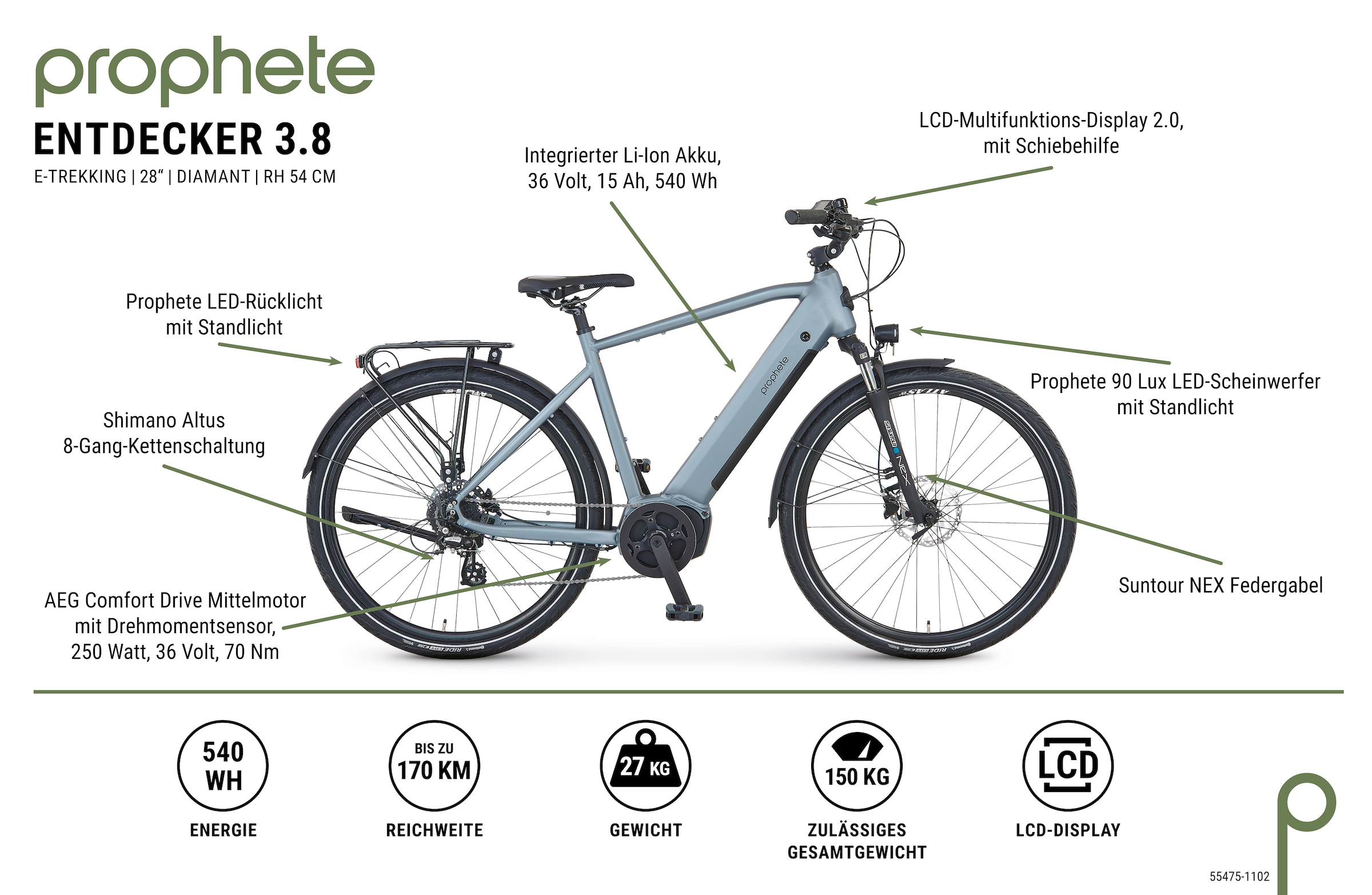 Prophete E-Bike »Entdecker 3.8«, 8 Gang, Shimano, Altus, Mittelmotor 250 W