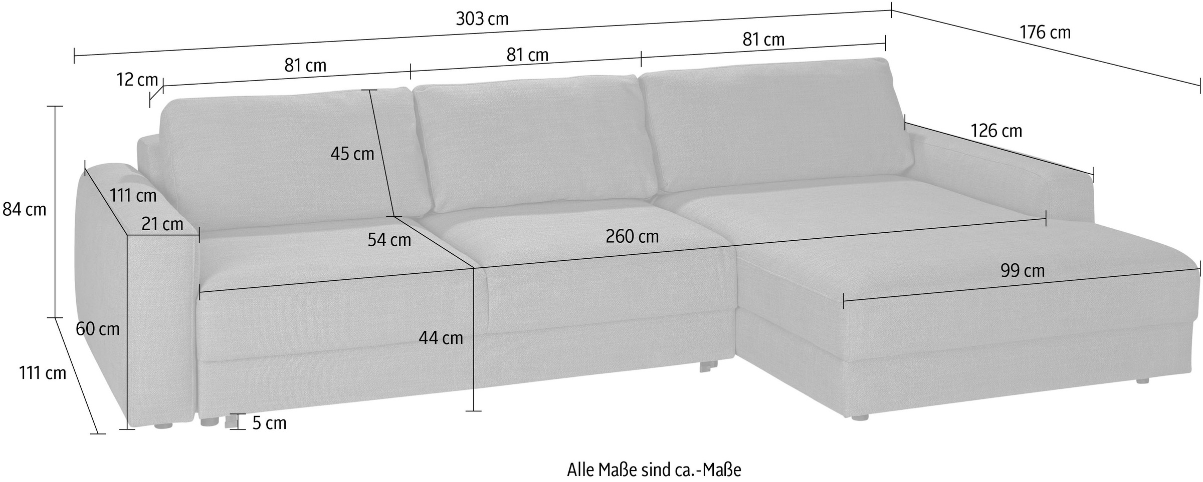 TRENDMANUFAKTUR Ecksofa »Bourbon II, hoher Sitzkomfort, extrabreite Recamiere für Relaxkomfort«, wahlweise mit Bettfunktion und Bettkasten, zeitlos und elegant, L-Form