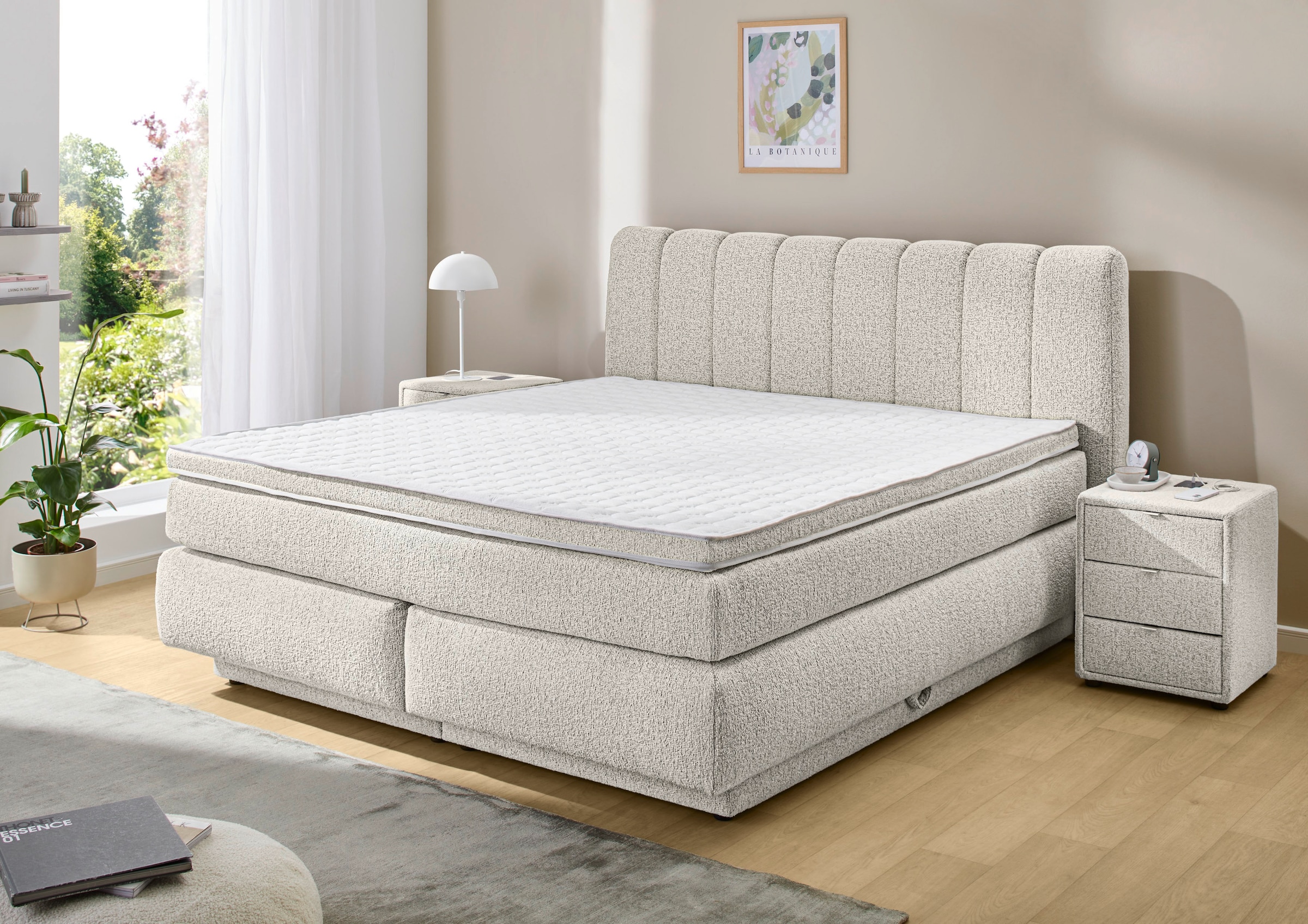 Jockenhöfer Gruppe Boxspringbett "TILDA, wahlweise mit Bettkasten, mit Taschenfederkernmatratze H3-H4" mit Kaltschaumtopper, hochwertiger Strukturstoff-Bezug, 180x200cm