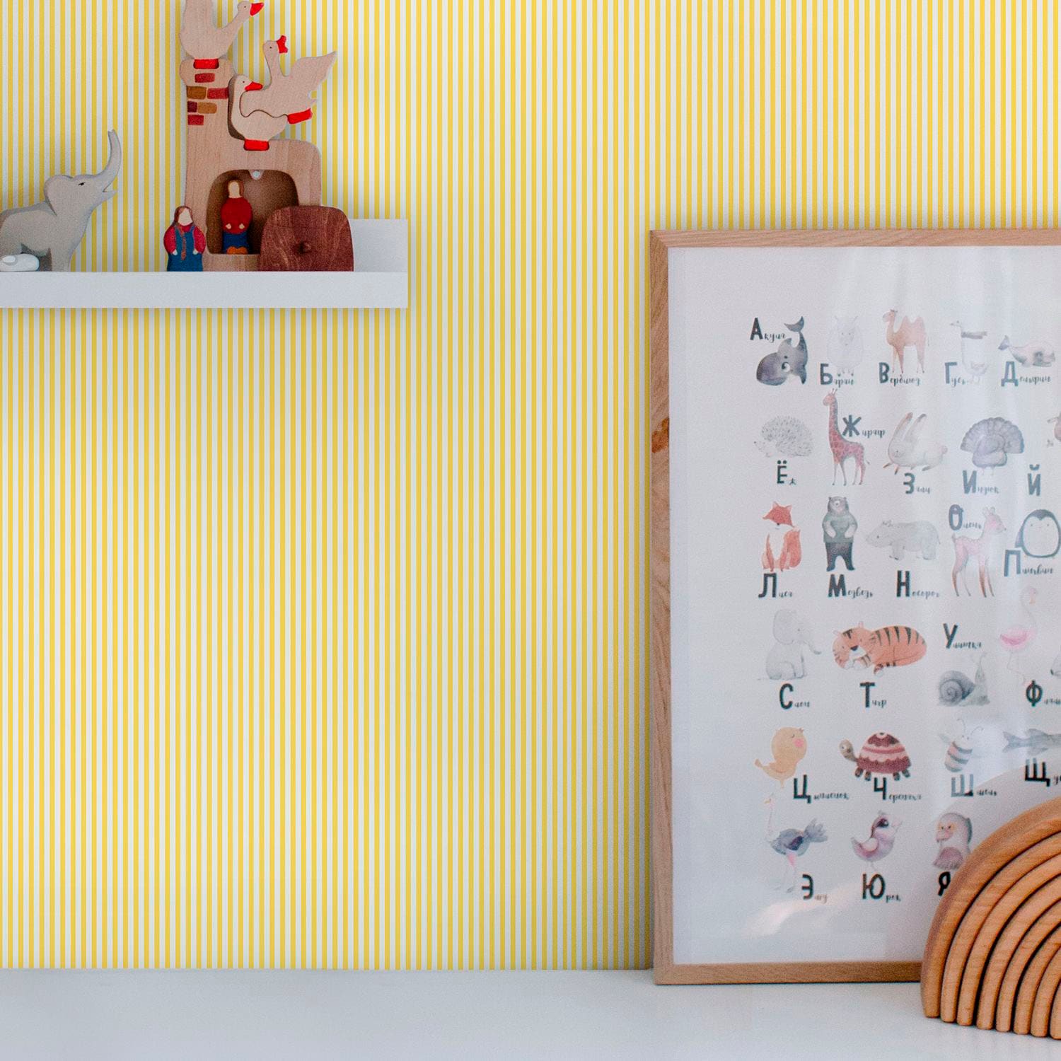 Joules Vliestapete "Country Critters Ticking Stripe Lemon" Motiv glatt Motiv