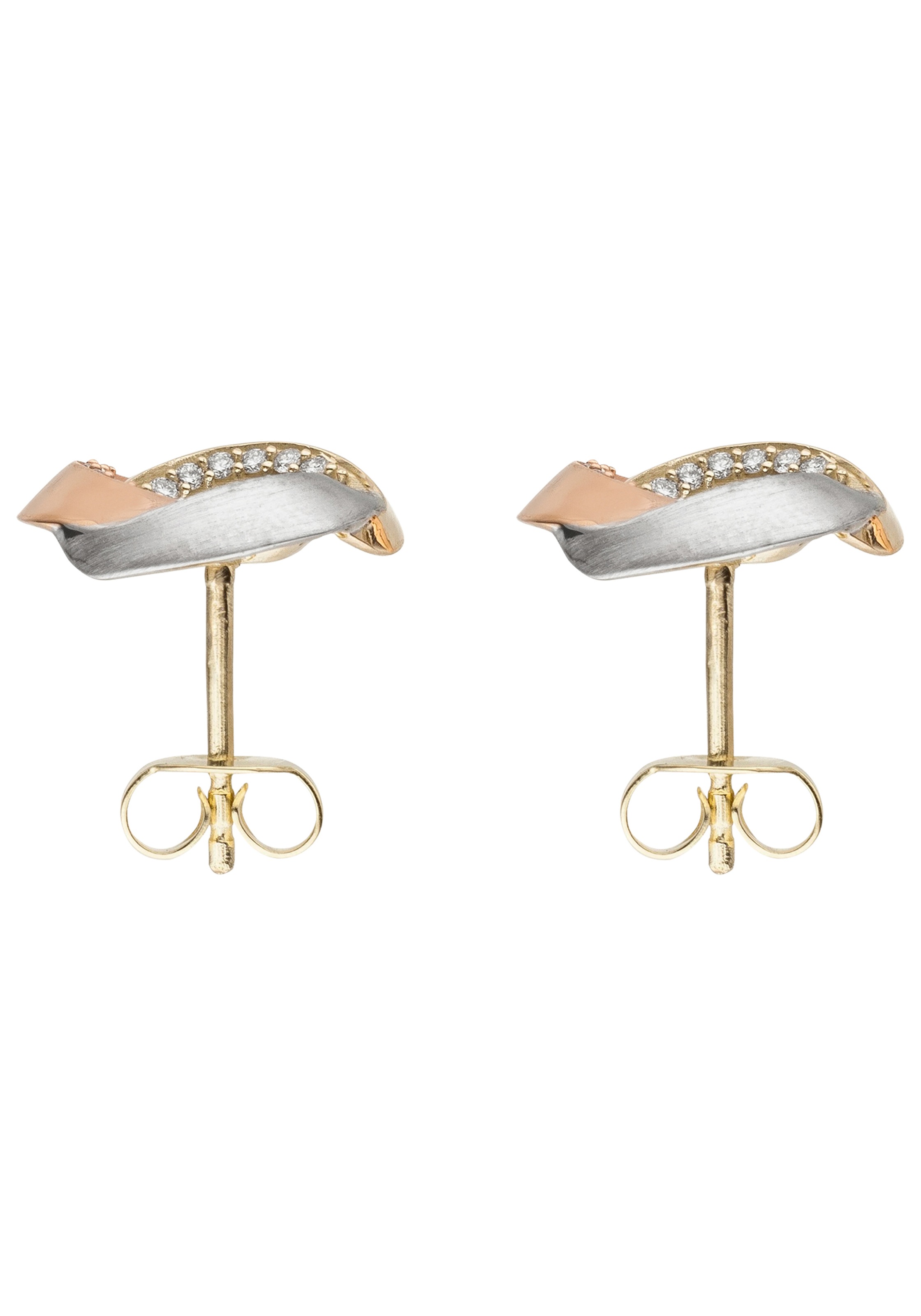 JOBO Paar Ohrstecker »Ohrringe Goldohrringe 12 mm« 585 Gold Tricolor mit 48 Diamanten