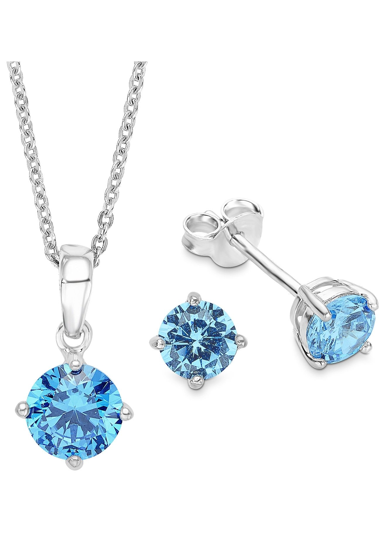 Schmuckset AMOR "9964963, 9964888 Halskette und Ohrringe", blau (silberfarben, royalblau, royalblau), Schmuck_Sets, Damen, Silber 925 (Sterlingsilber), Schmuckset, mit Zirkonia (synth.) 7