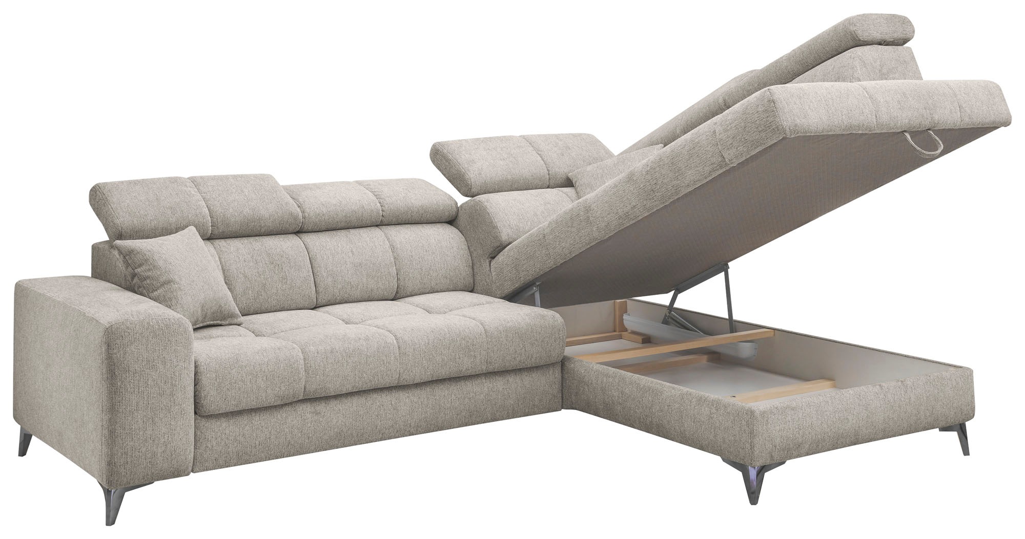 ED EXCITING DESIGN Ecksofa »Sydney L-Form mit Bettfunktion, Bettkasten, Kopfteilverstellung«, motorischer Sitztiefenverstellung, USB-Port & 2 Zierkissen