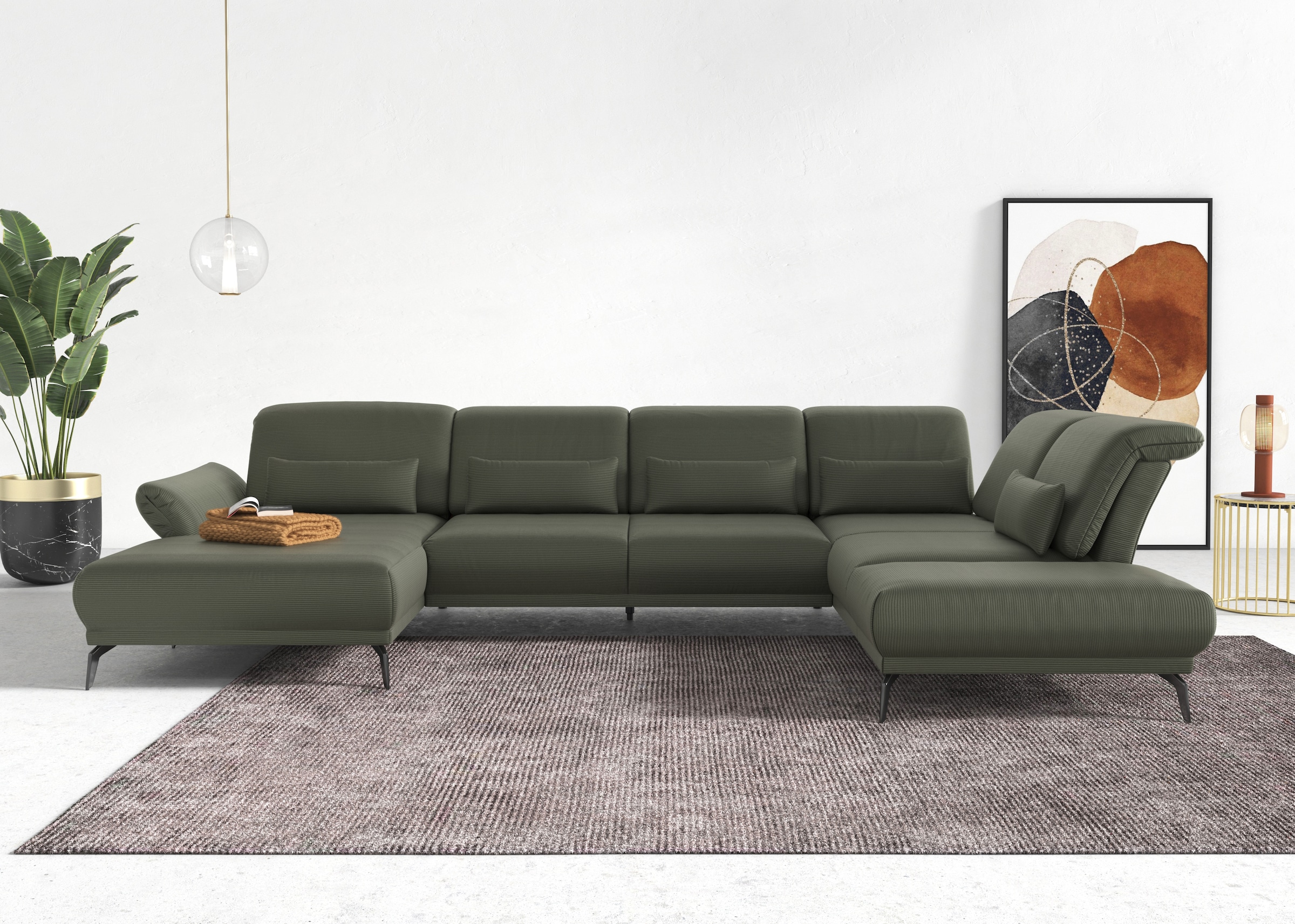 INOSIGN Wohnlandschaft »Coco U-Form«, Sitztiefen-, Arm- und Kopfteilverstellung, Cord-Bezug, Fußhöhe 15 cm