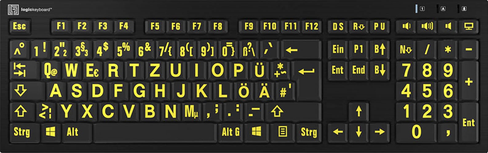 LOGICKEYBOARD Slimline-Tastatur "XL-Print Yellow on Black DE (PC/Nero)", schwarz, Tastaturen