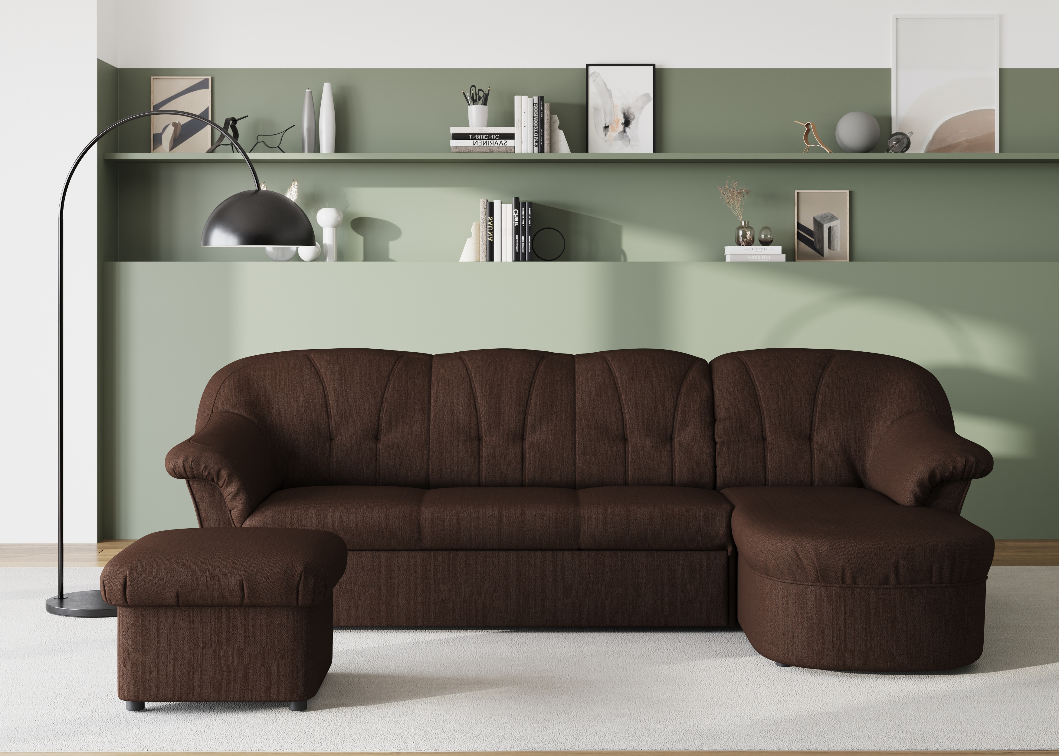 DOMO collection Ecksofa "Pegnitz, elegante Rückensteppung, kompakte Stellmaße 238/141cm, L-Form" wahlweise mit Bettfunktion