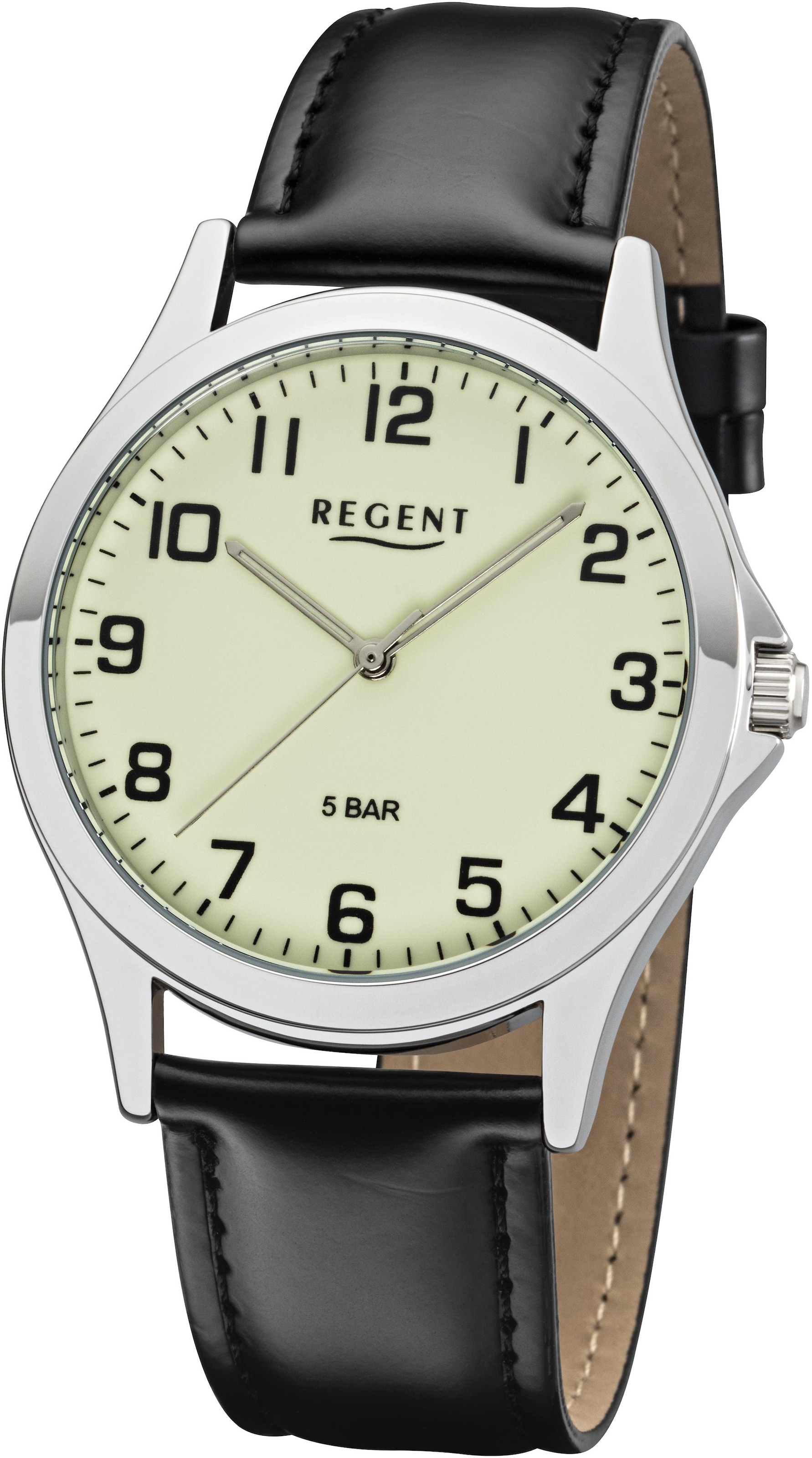 Regent Quarzuhr »11110757«, Armbanduhr, Herrenuhr, mit Leuchtblatt/- zeiger