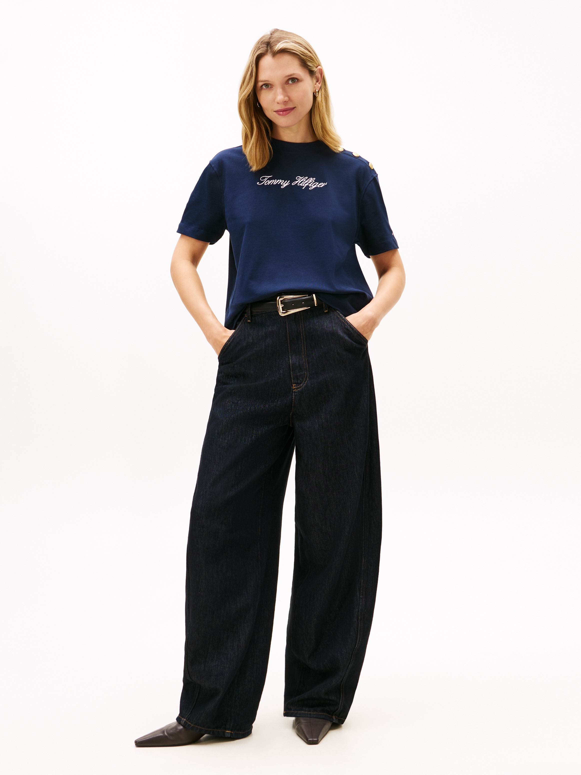 Tommy Hilfiger T-shirt à Manches Courtes Script Modern Dark Night Navy XL Femme 2