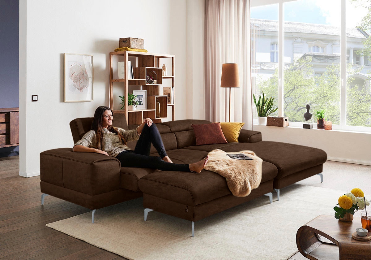 W.SCHILLIG Polsterhocker "piedroo, Designsofa mit tollem Sitzkomfort, bequem, L-Form" Füße in Silber matt