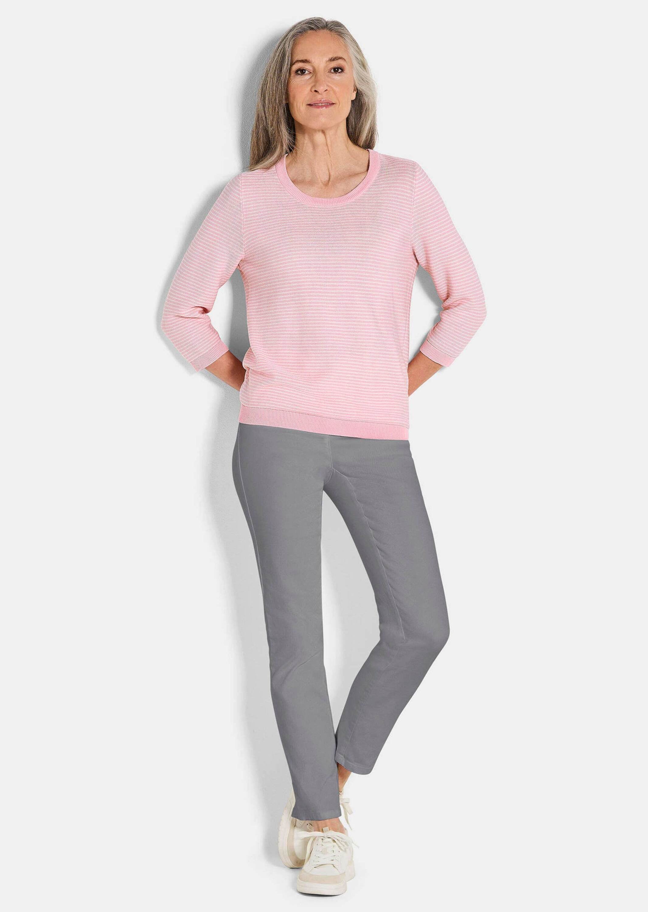 GOLDNER Rundhalspullover »Halbarm Ringelpullover aus Baumwolle«