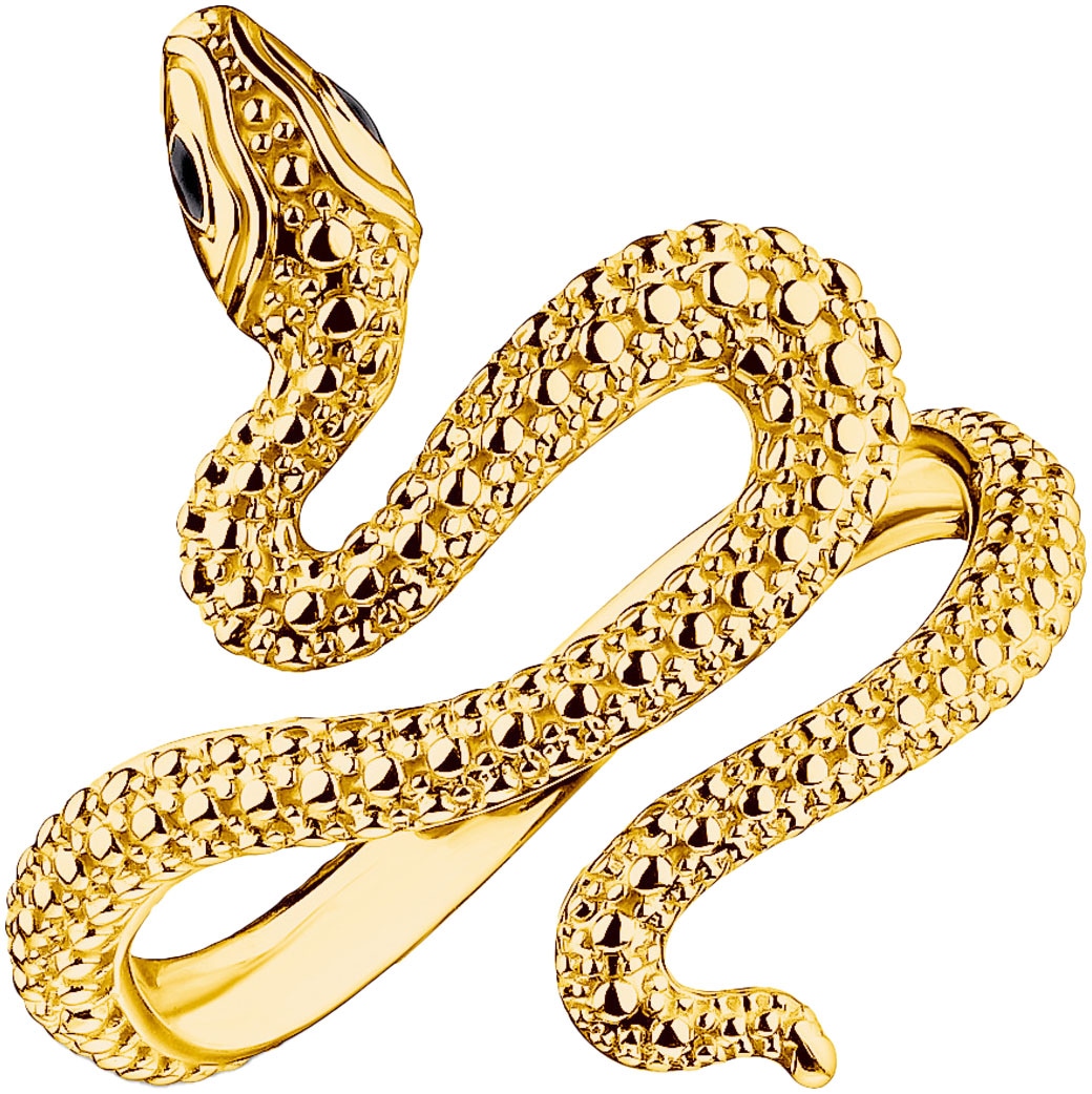 Fingerring THOMAS SABO "Schlangen-Optik Tempting Romance" Gr. 60, schwarz (gelbgoldfarben, schwarz), Fingerringe, Damen, 60, Silber 925 (recycelt), 2,7mm, Fingerring