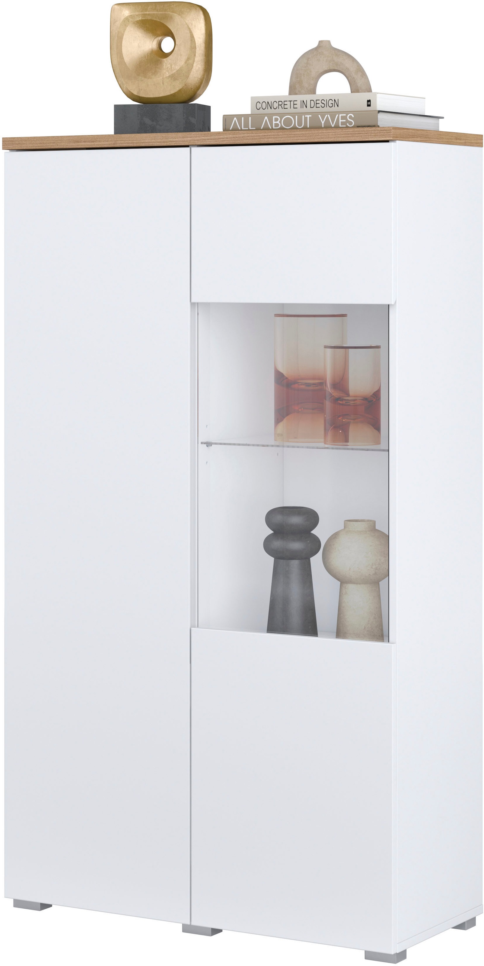 INOSIGN Vitrine »Modo, Breite 80 cm, moderner griffloser Vitrineschrank«, Vitrine mit viel Stauraum, Einlegeböden verstellbar, Glastür