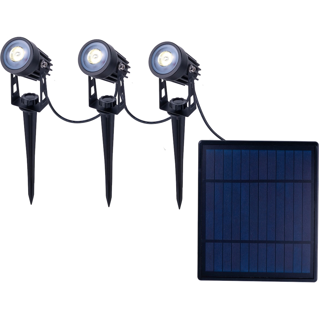 näve LED Solarleuchte »Spoti«, 3 flammig-flammig, 3er LED Solarspot mit Erdspieß inkl. Solarpanel Zuleitung 6m