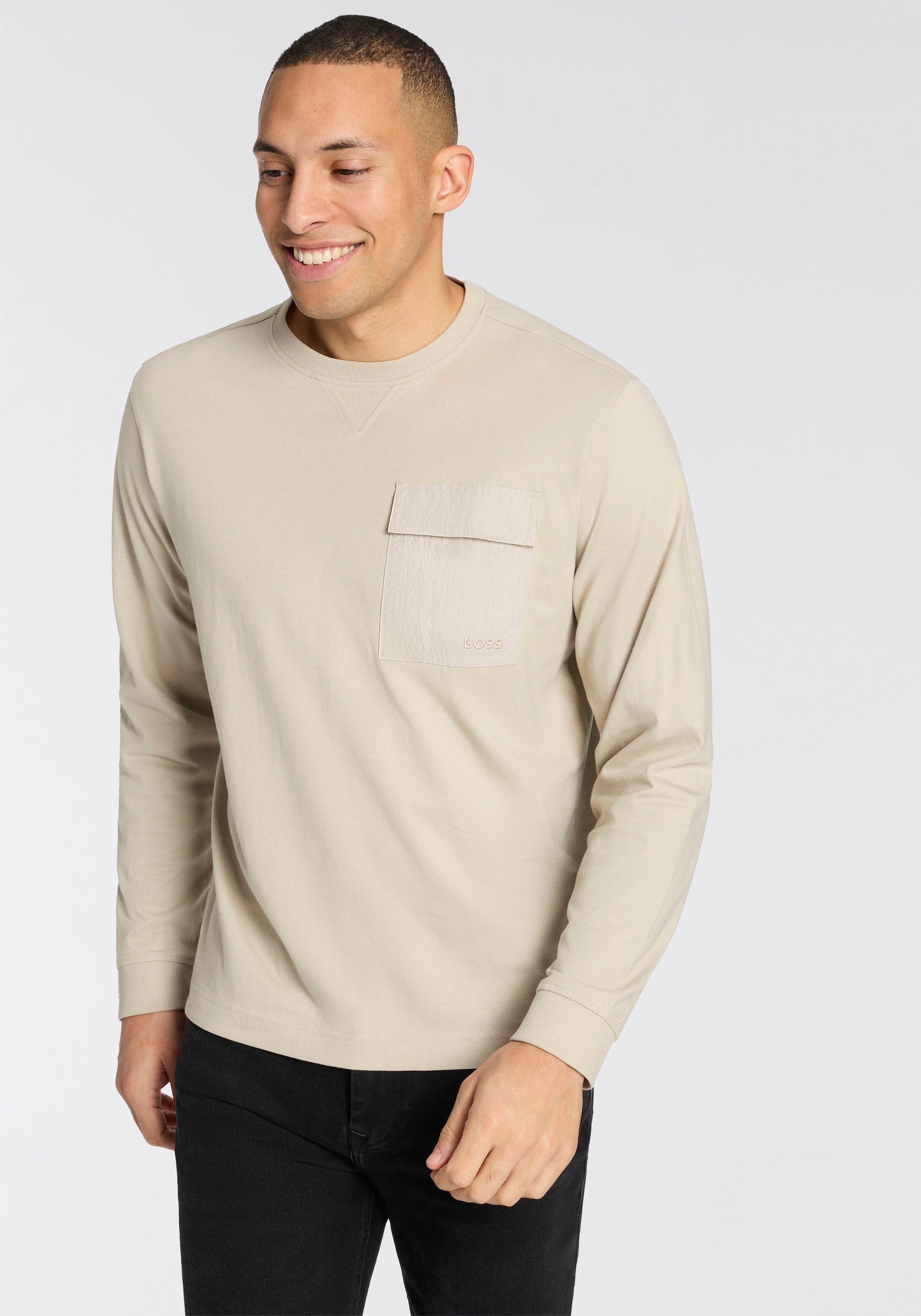 BOSS ORANGE Langarmshirt "Te protective" Rundhalsausschnitt, Brusttasche, r günstig online kaufen