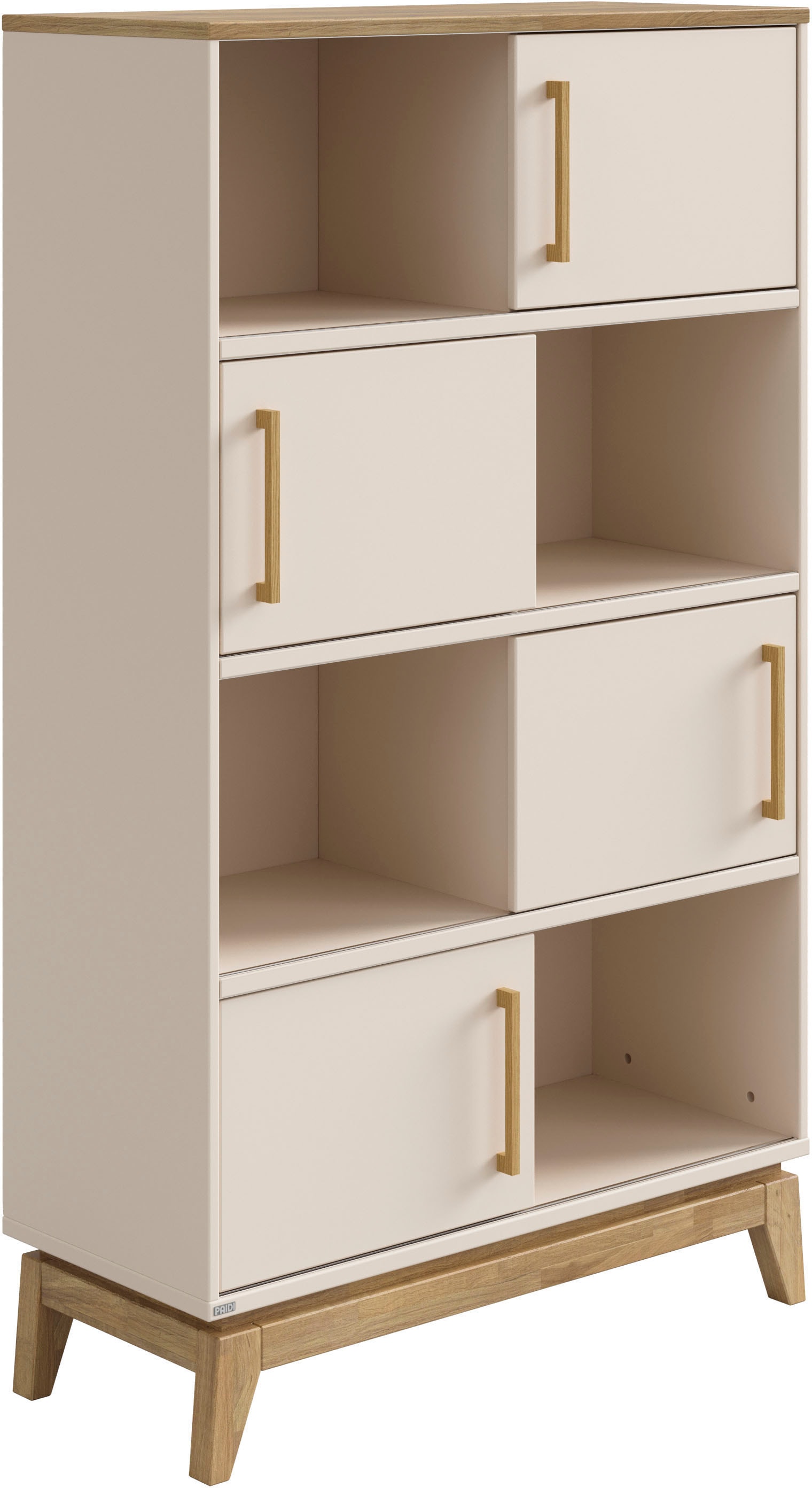 PAIDI Standregal "STIENE in Beige oder Grau, 8 Fächer, 4 Schiebetüren mit Soft-Close" B/H/T ca. 95/161/40cm, modernes und langlebiges Regal mit Massivholz, Highboard