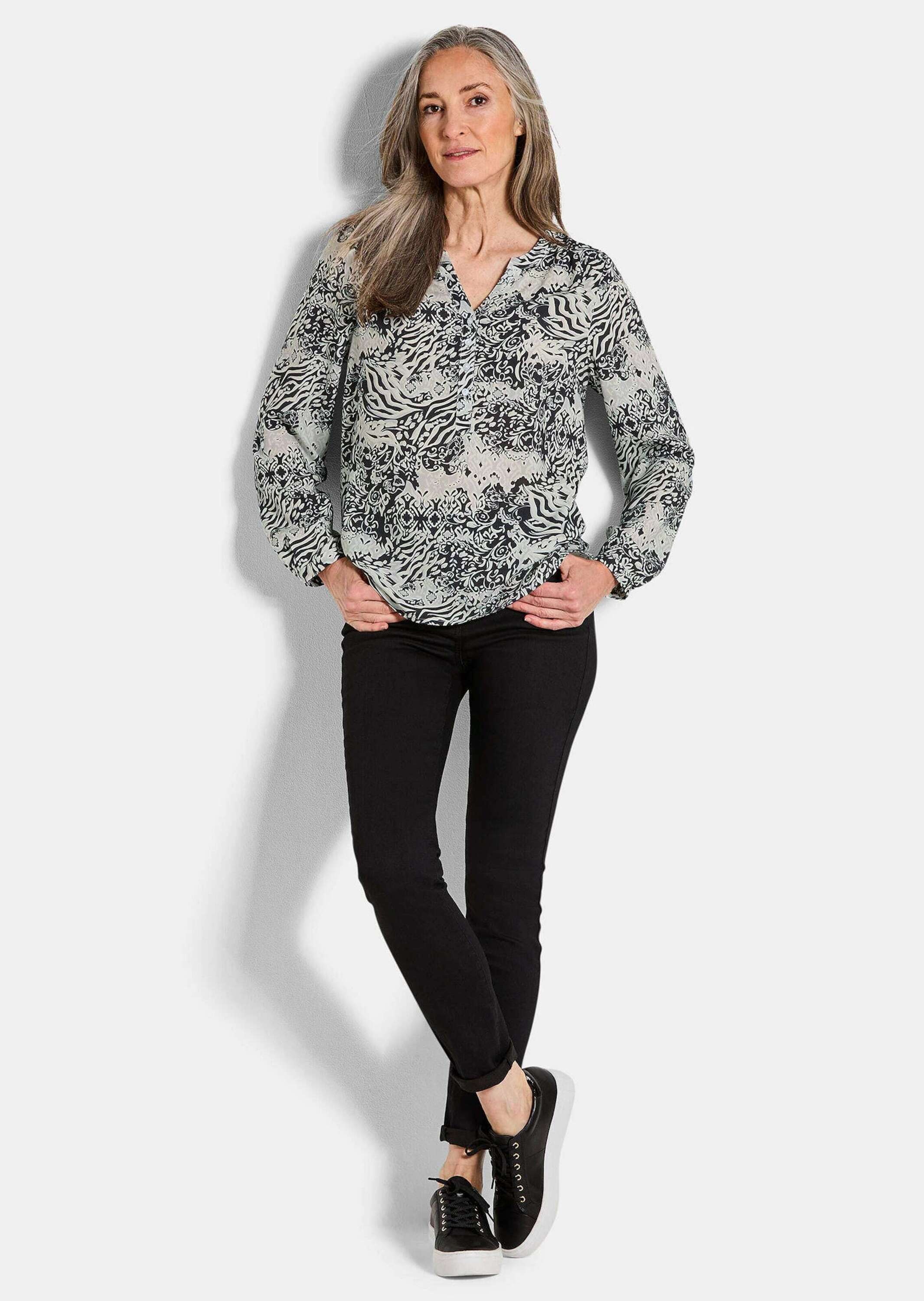 GOLDNER Schlupfbluse "Langarmbluse mit V-Ausschnitt, Print" günstig online kaufen