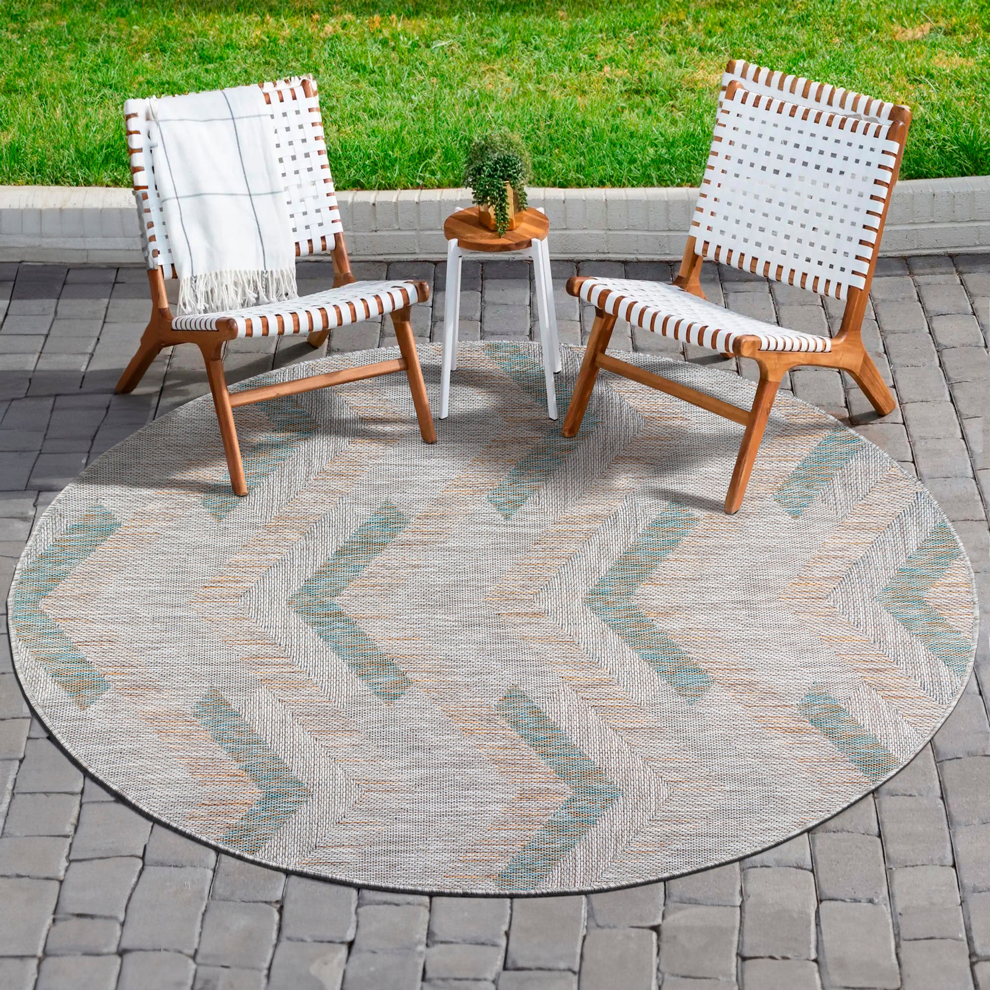 Sanat Outdoorteppich "Melissa 8004, auch in Rund erhältlich" rund 10 mm Höhe Kurzflor, In -und Outdoor geeignet, Wohnzimmer