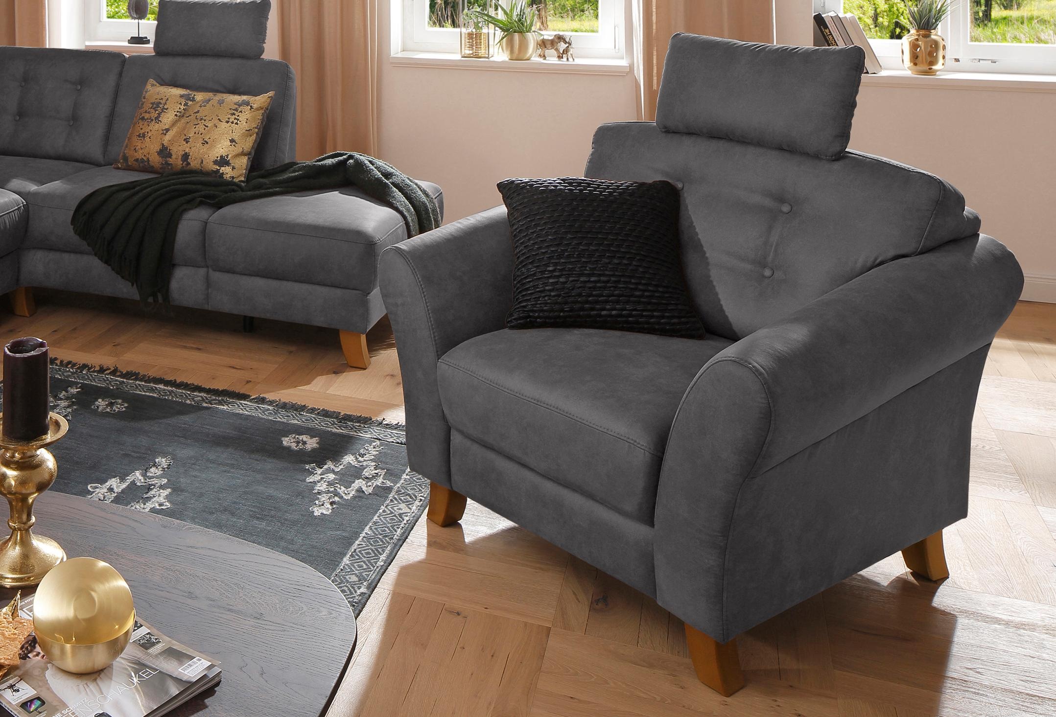 OTTO home Sessel "Trondheim" mit Federkern, Knopfheftung im Rücken