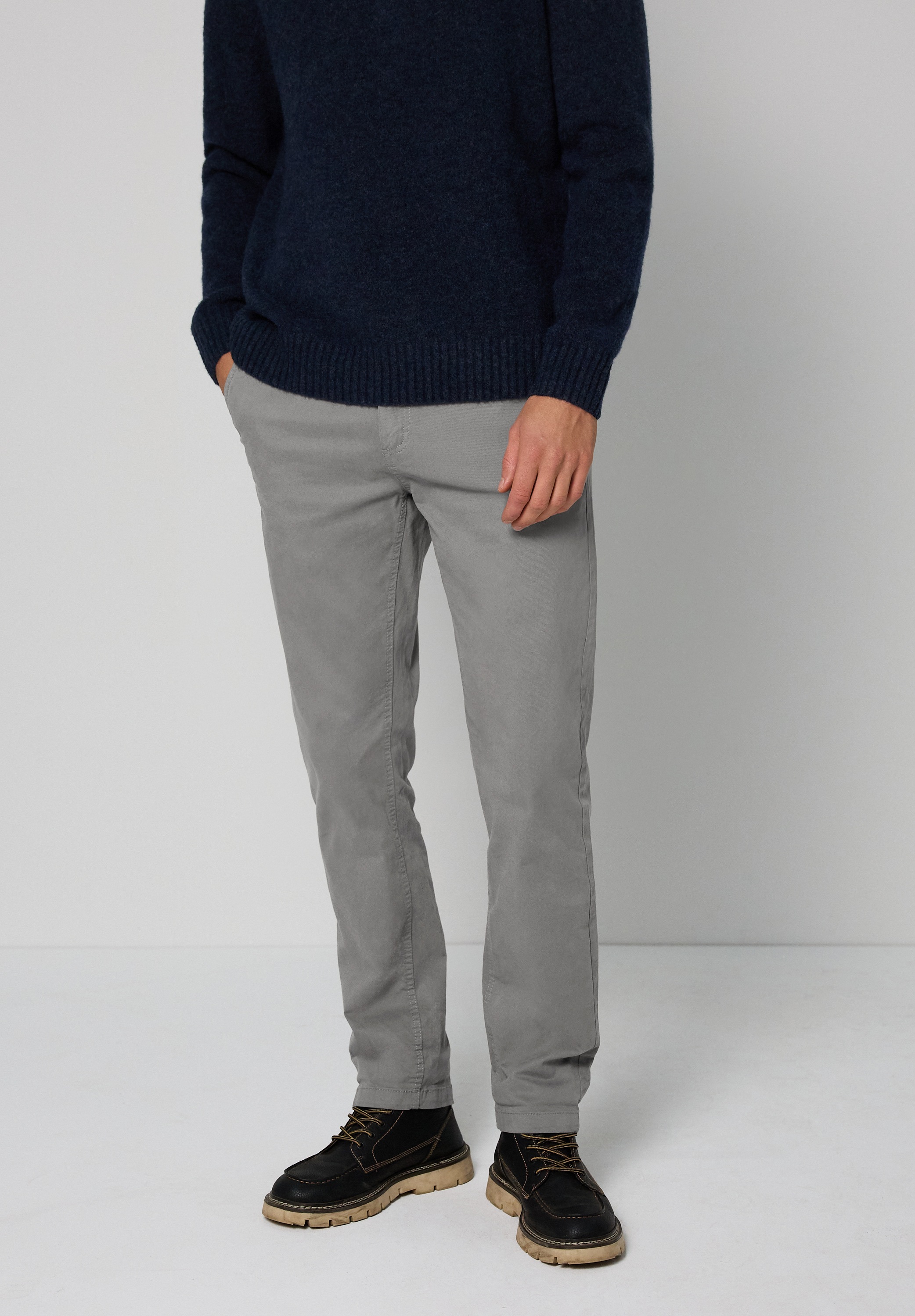 Chinohose STREET ONE MEN, Herren, Gr. 33, Länge 32, grau (steel grau), Web, 98% Baumwolle, 2% Elasthan, unifarben, normal normal, Hosen Chinohose, aus Baumwolle mit Stretchanteil