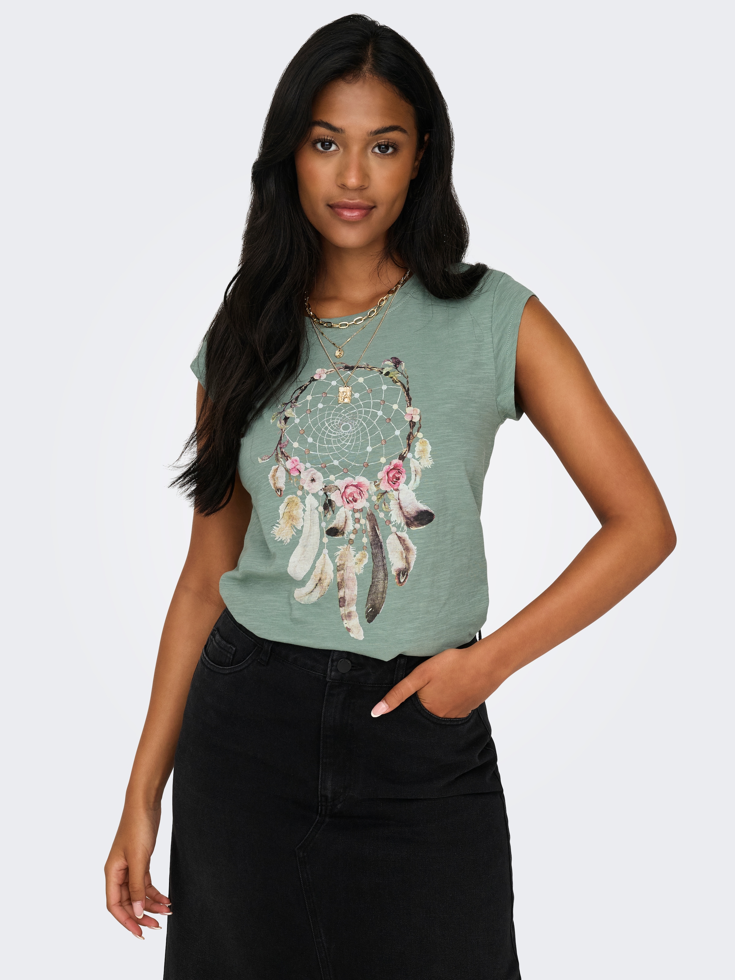 ONLY Kurzarmshirt "ONLBONE S/S FEEL/FEATHERS TOP" günstig online kaufen