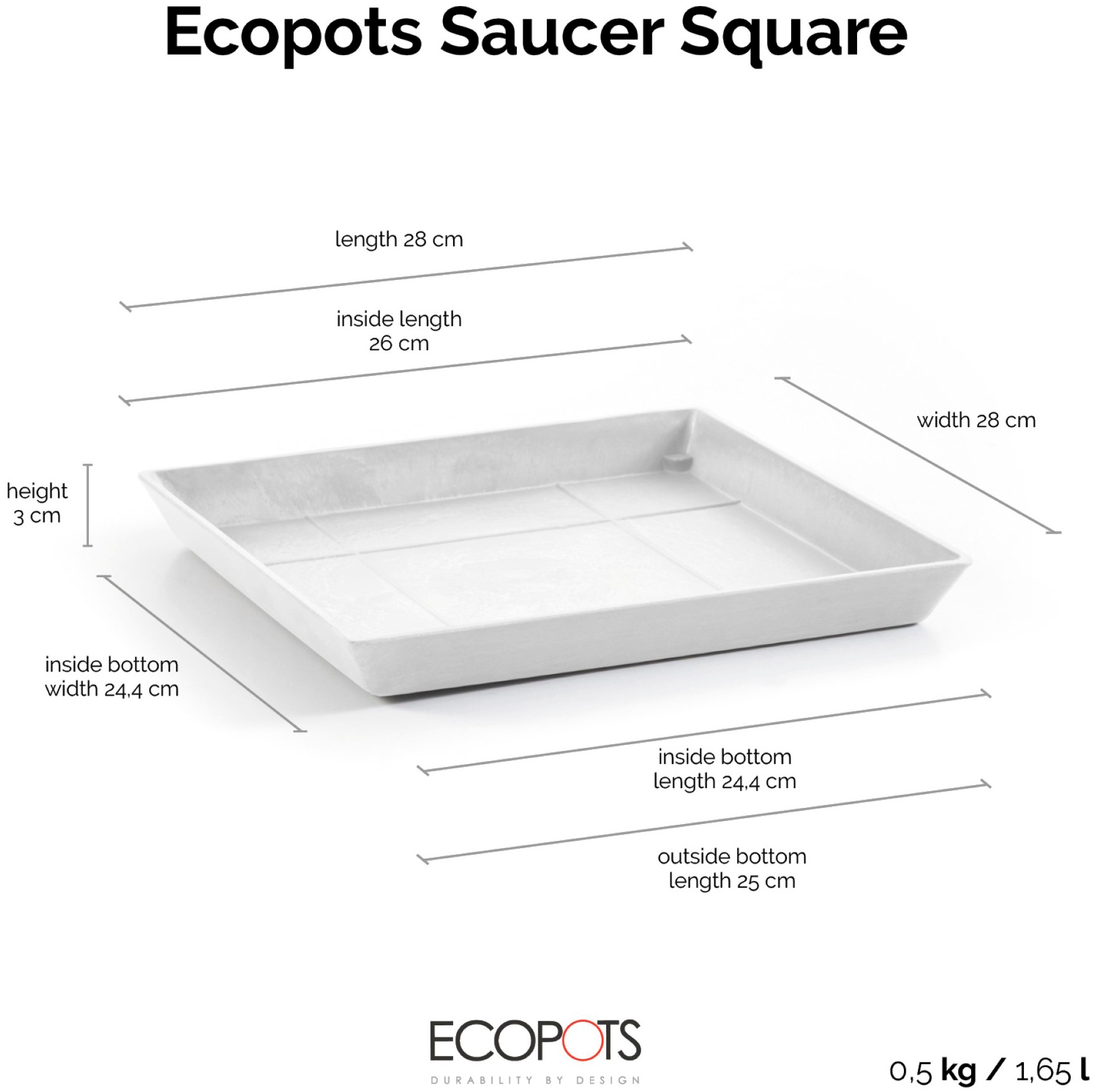 ECOPOTS Topfuntersetzer »Quadratisch 30 Weiß«, für innen und außen: frostsicher, bruchsicher und lichtbeständig